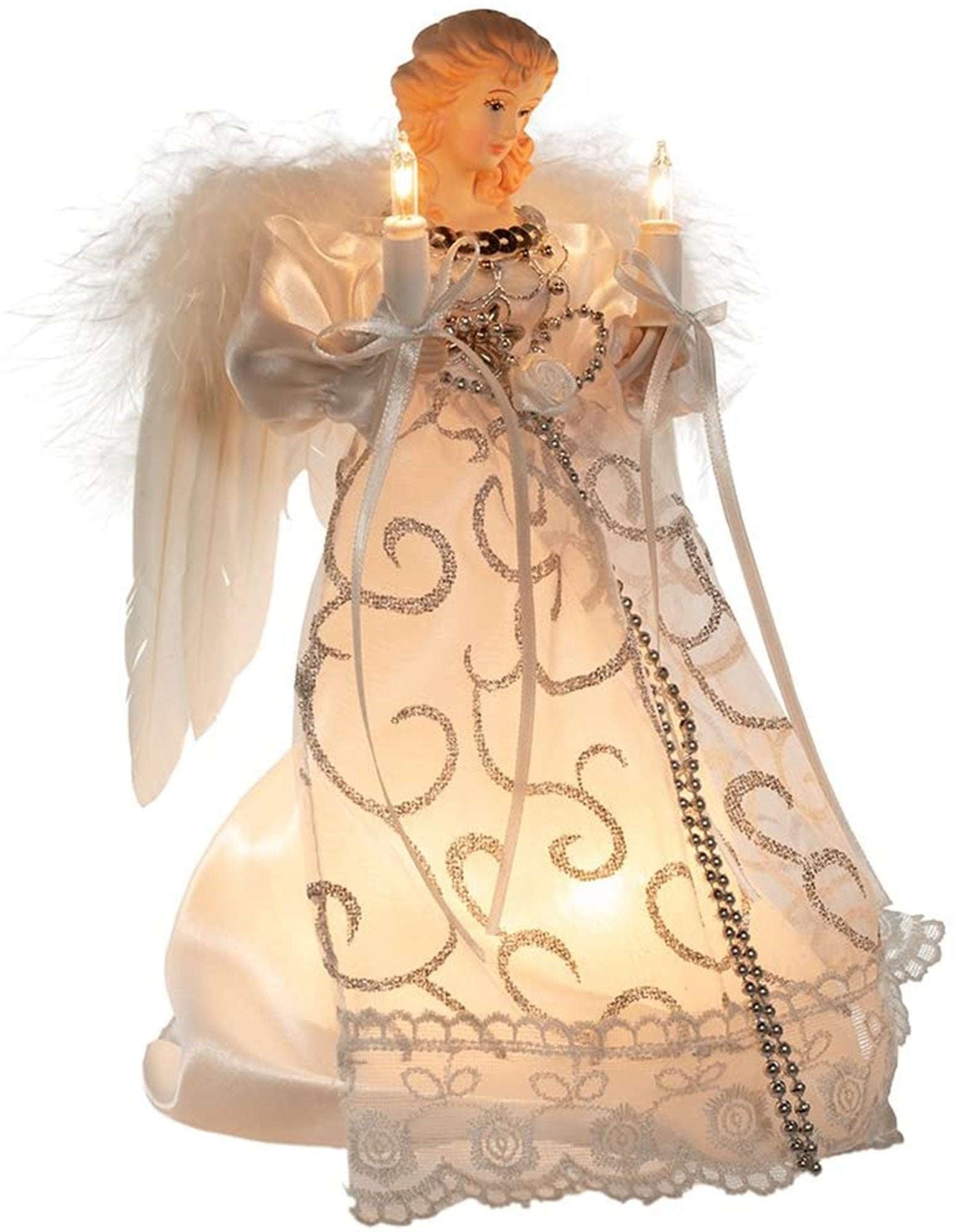 Kurt Adler White and Silver Angel Lighted Treetop, 9"