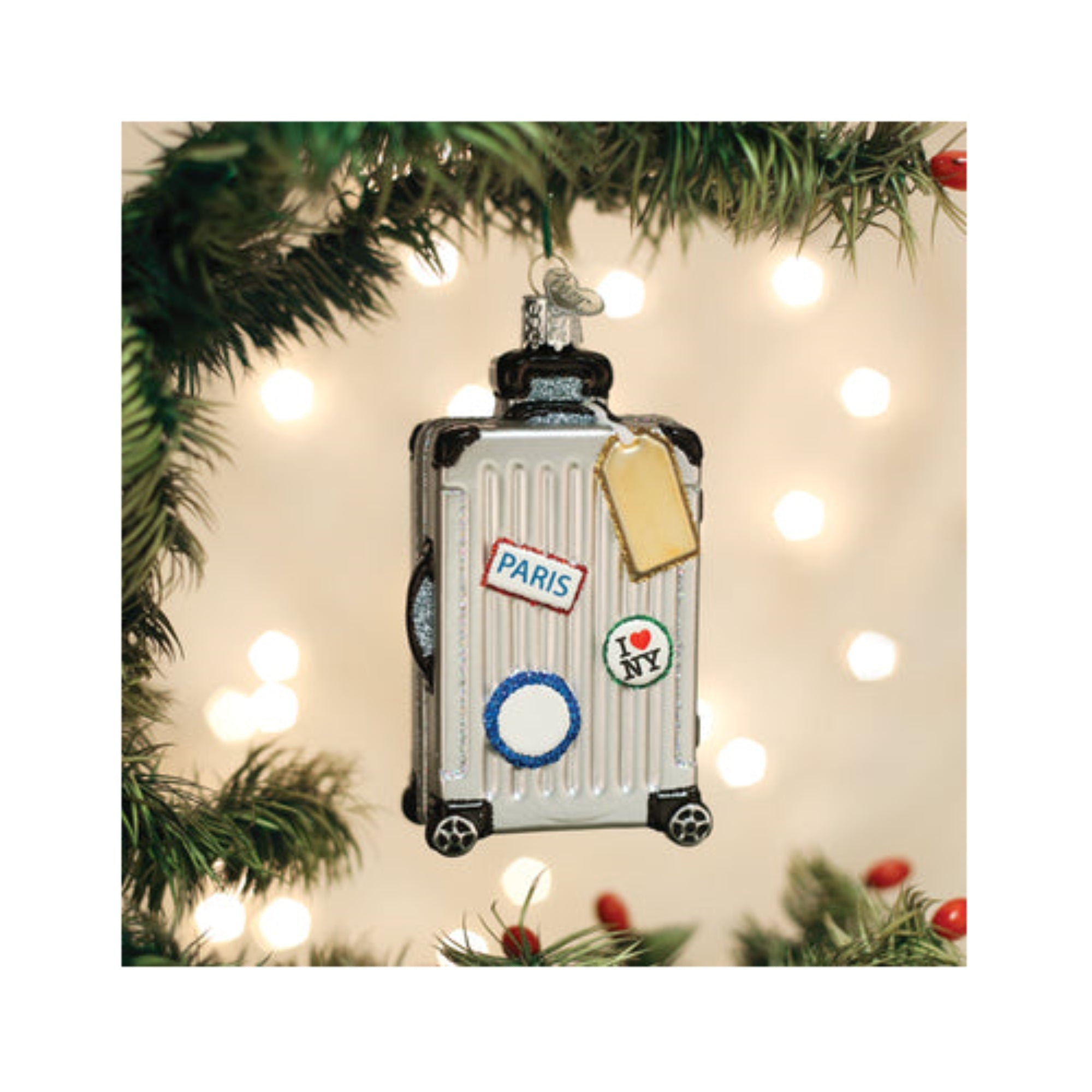 Old World Christmas Rolling Suitcase Blown Glass Holiday Ornament For Tree