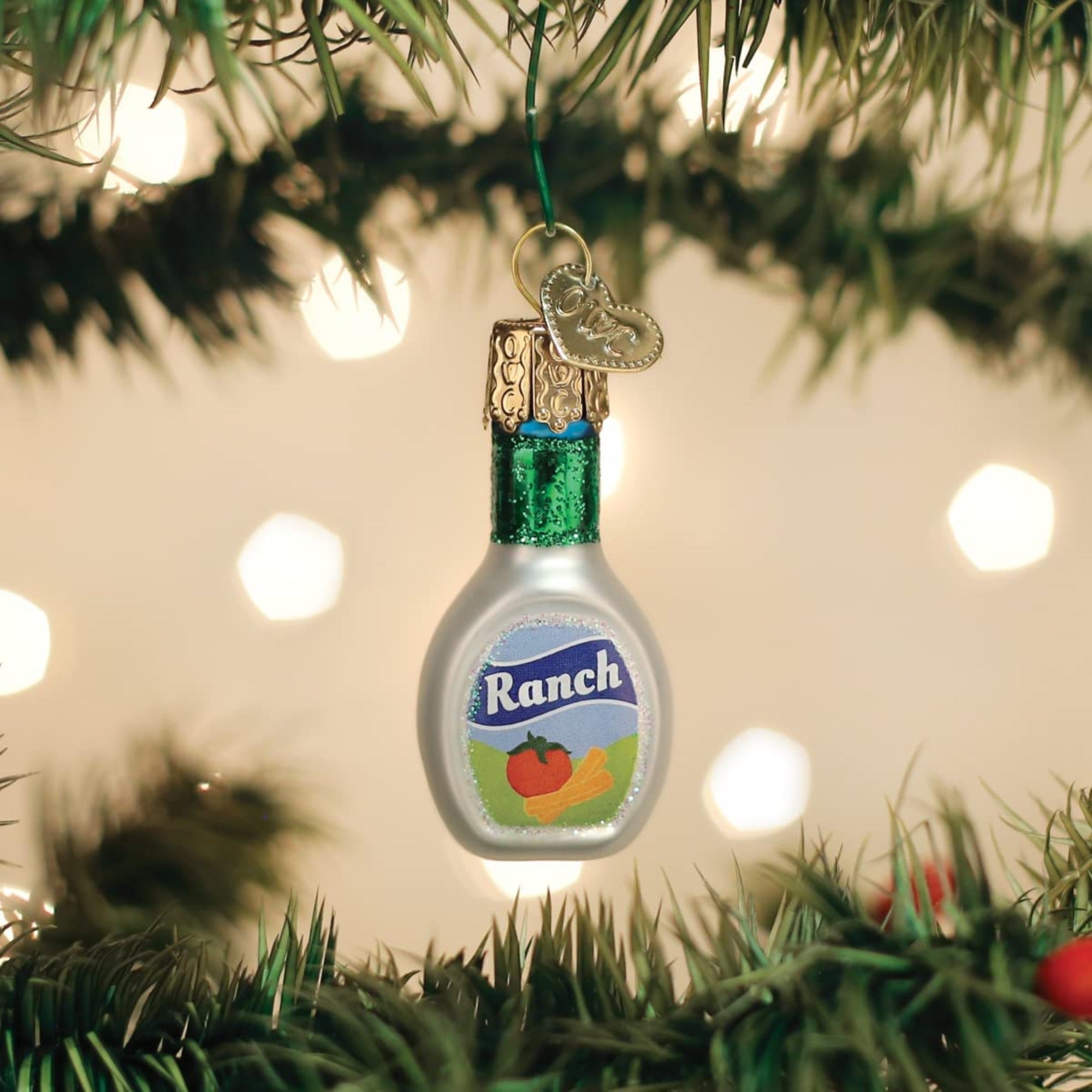 Old World Christmas Mini Blown Glass Ranch Dressing Ornament, 2"