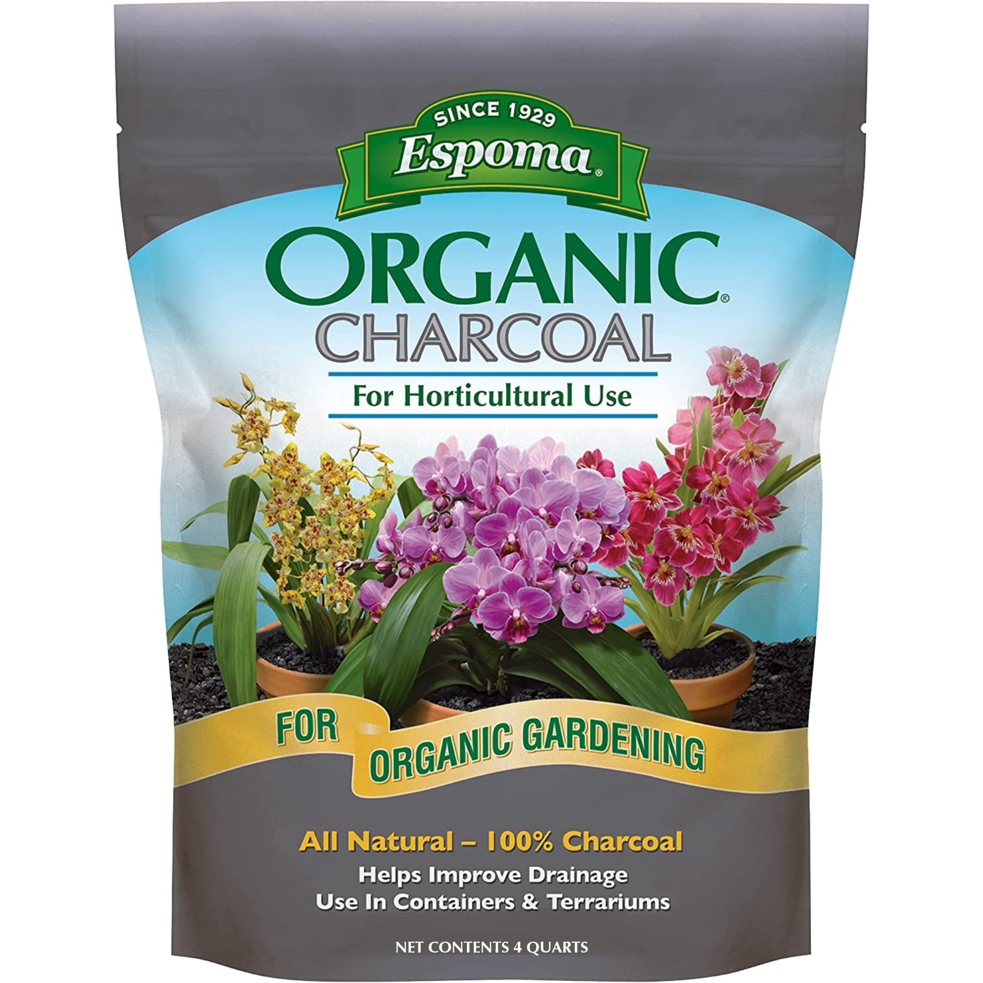 Espoma Organic Charcoal for Horticultural Use, All Natural Charcoal For Organic Gardening, Helps Improve Drainage in Containers and Terrariums, 4 Qt Bag