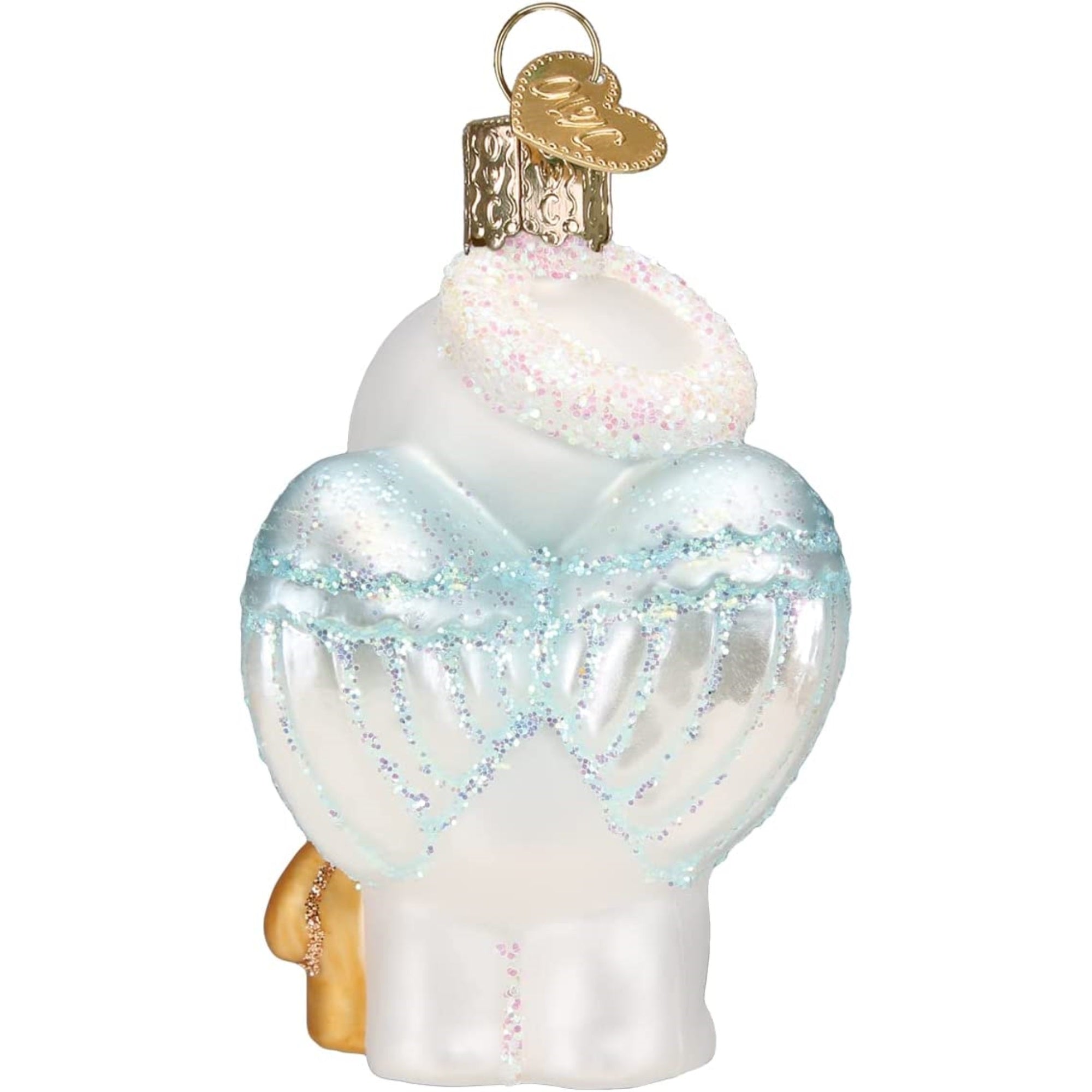 Old World Christmas Glass Blown Baby Snow Angel With Bear Ornament, 3.25"