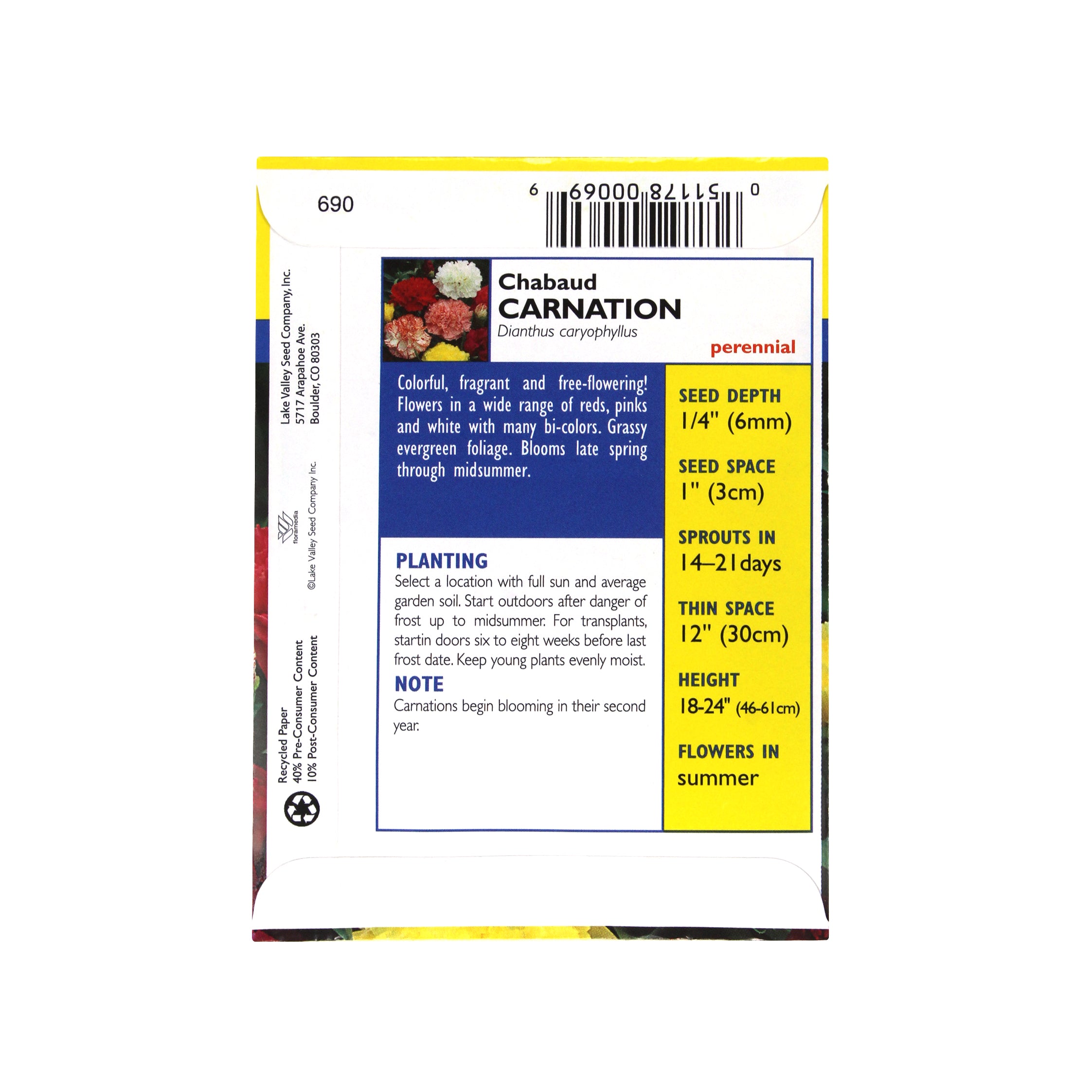 Lake Valley Seed Carnation Chabaud Mix, 0.30g