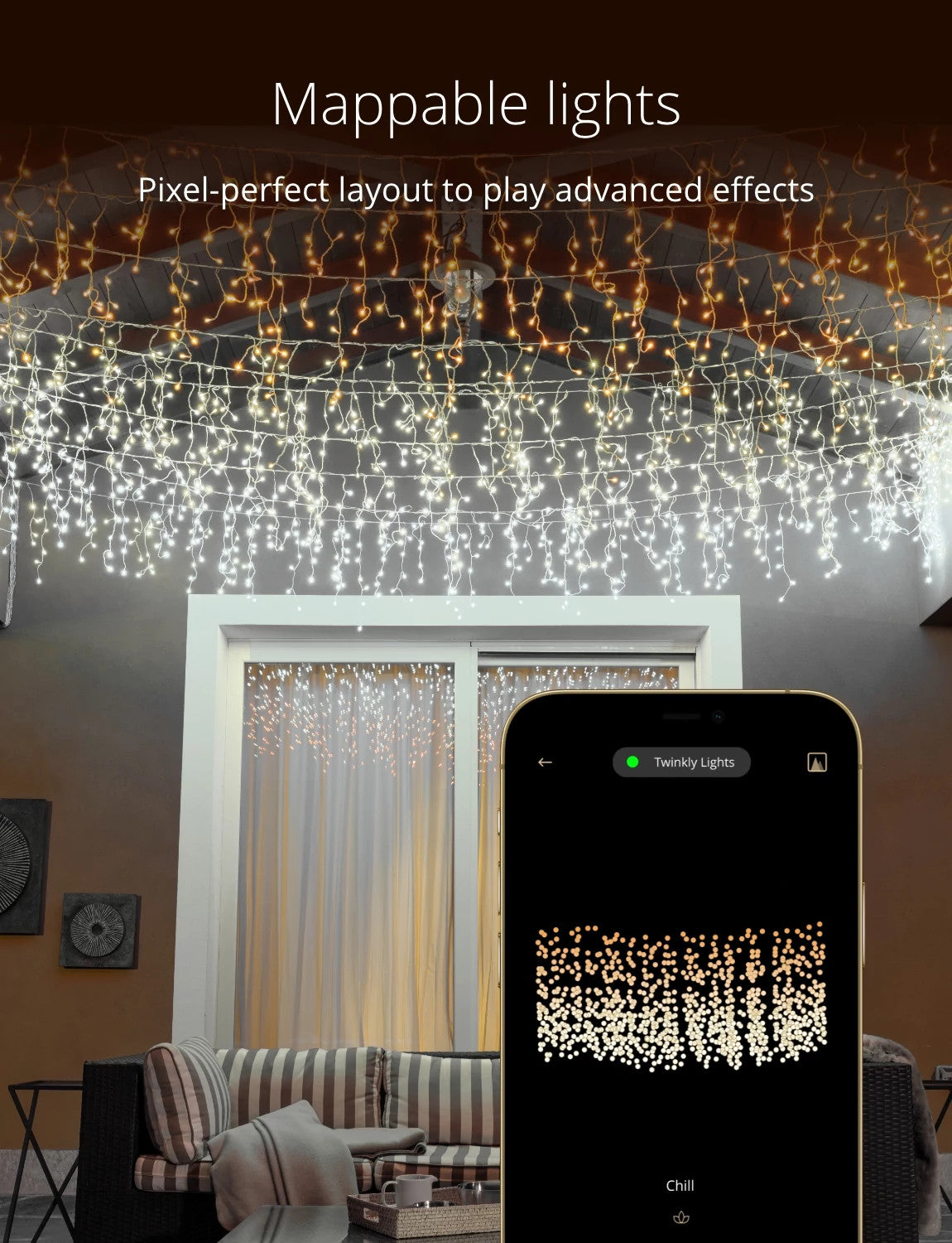 Twinkly Icicle App Controlled Clear Wire Christmas Lights Indoor and Outdoor Smart Lighting Decoration, LED