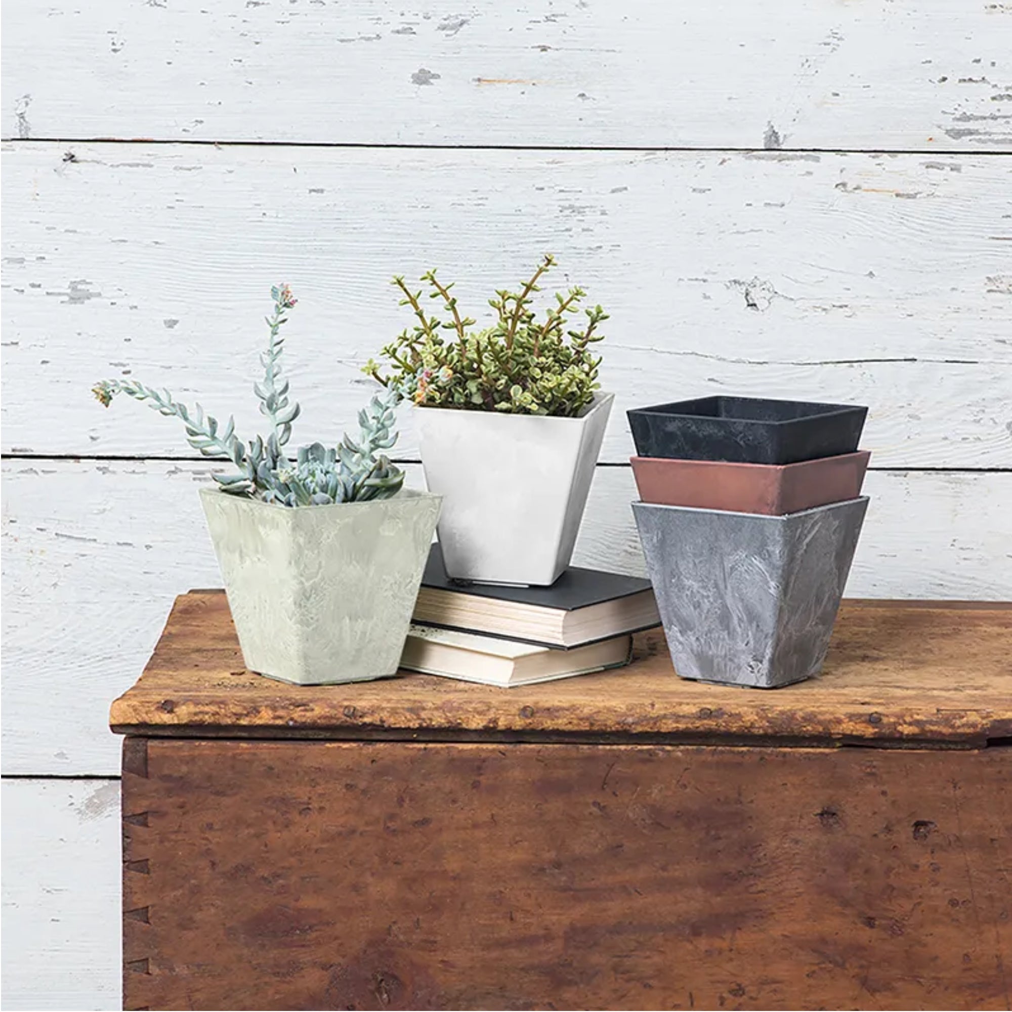 Novelty Artstone Square Ella Planters with Self-Watering System