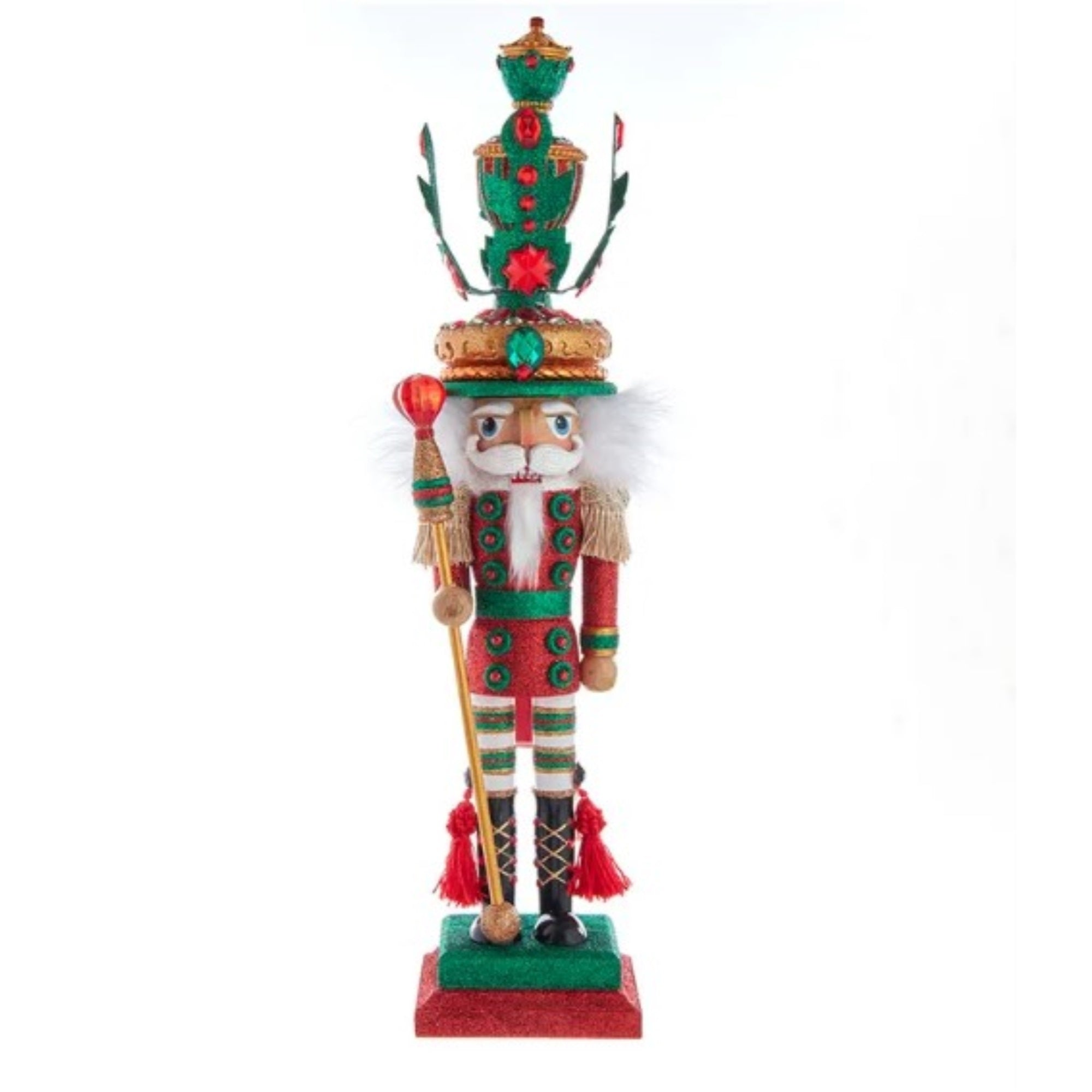 Kurt Adler Hollywood Nutcrackers Red and Green Leaves Hat Nutcracker, 18"