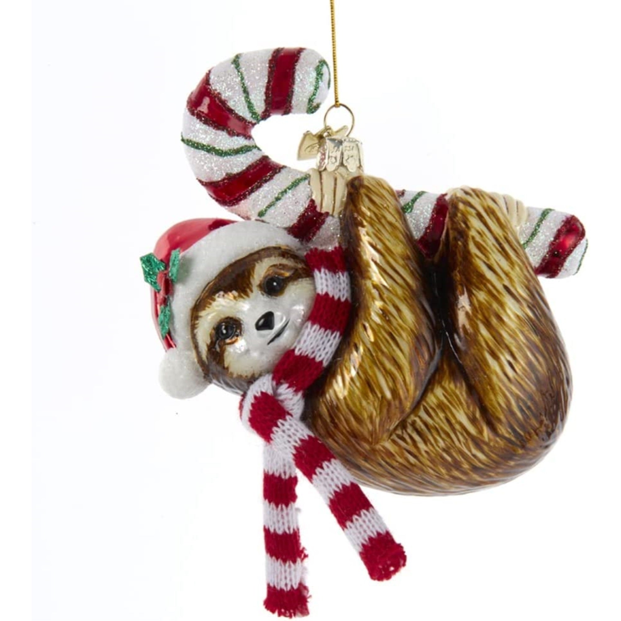 Kurt Adler Noble Gems Sloth With Candycane Glass Christmas Tree Ornament