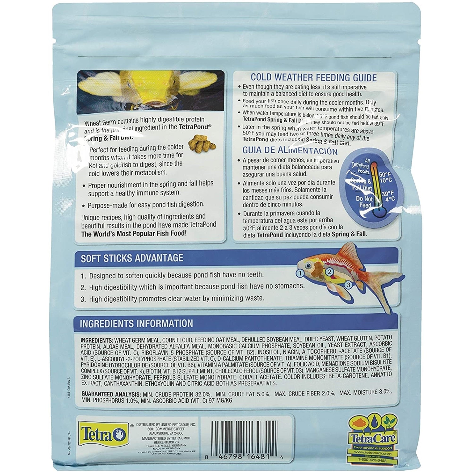 TetraPond Spring & Fall Diet Floating Pond Sticks Fish Food, 1.72-Pound