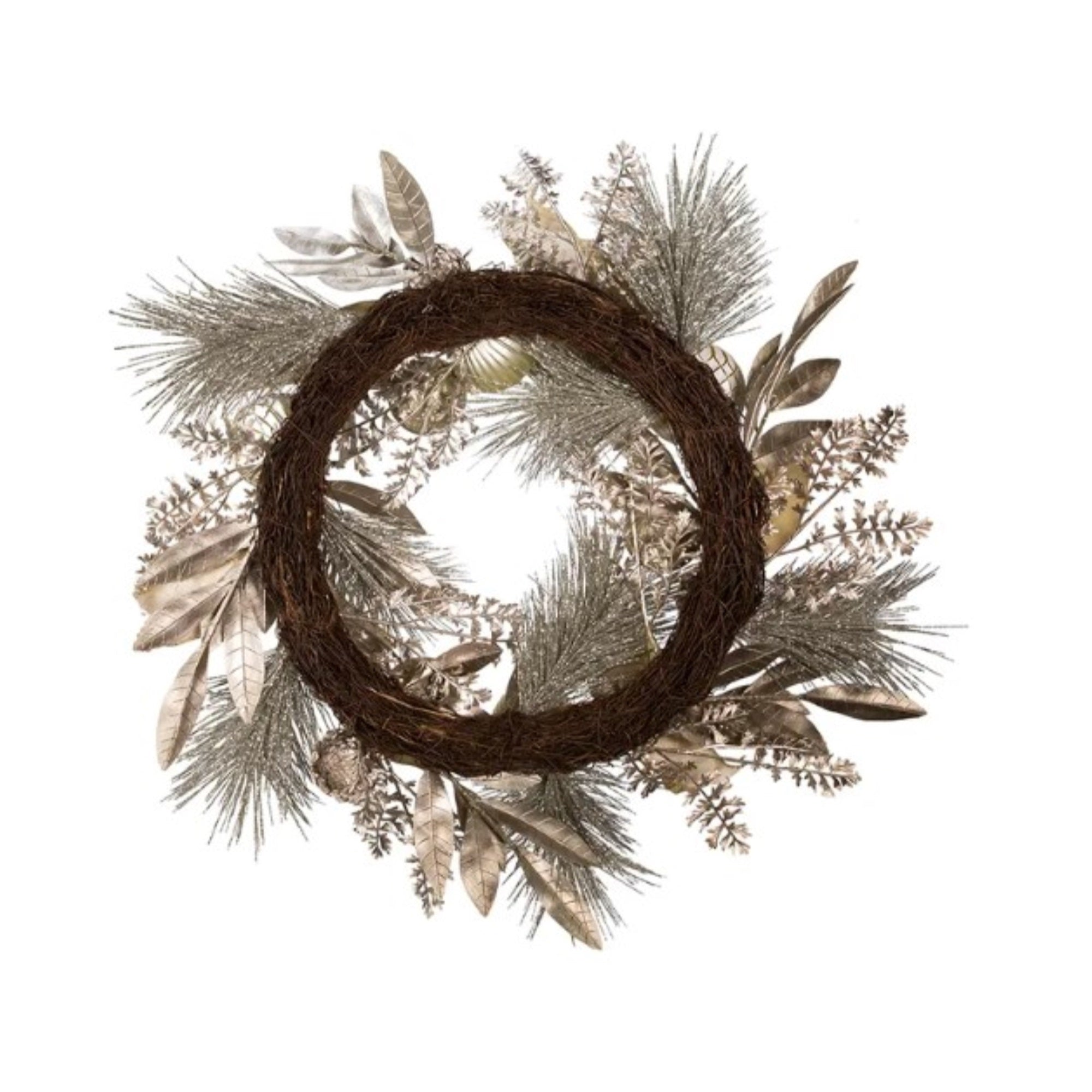 Kurt Adler Artificial Silver and Gold Champagne Rattan Wreath Christmas Decoration, 24"