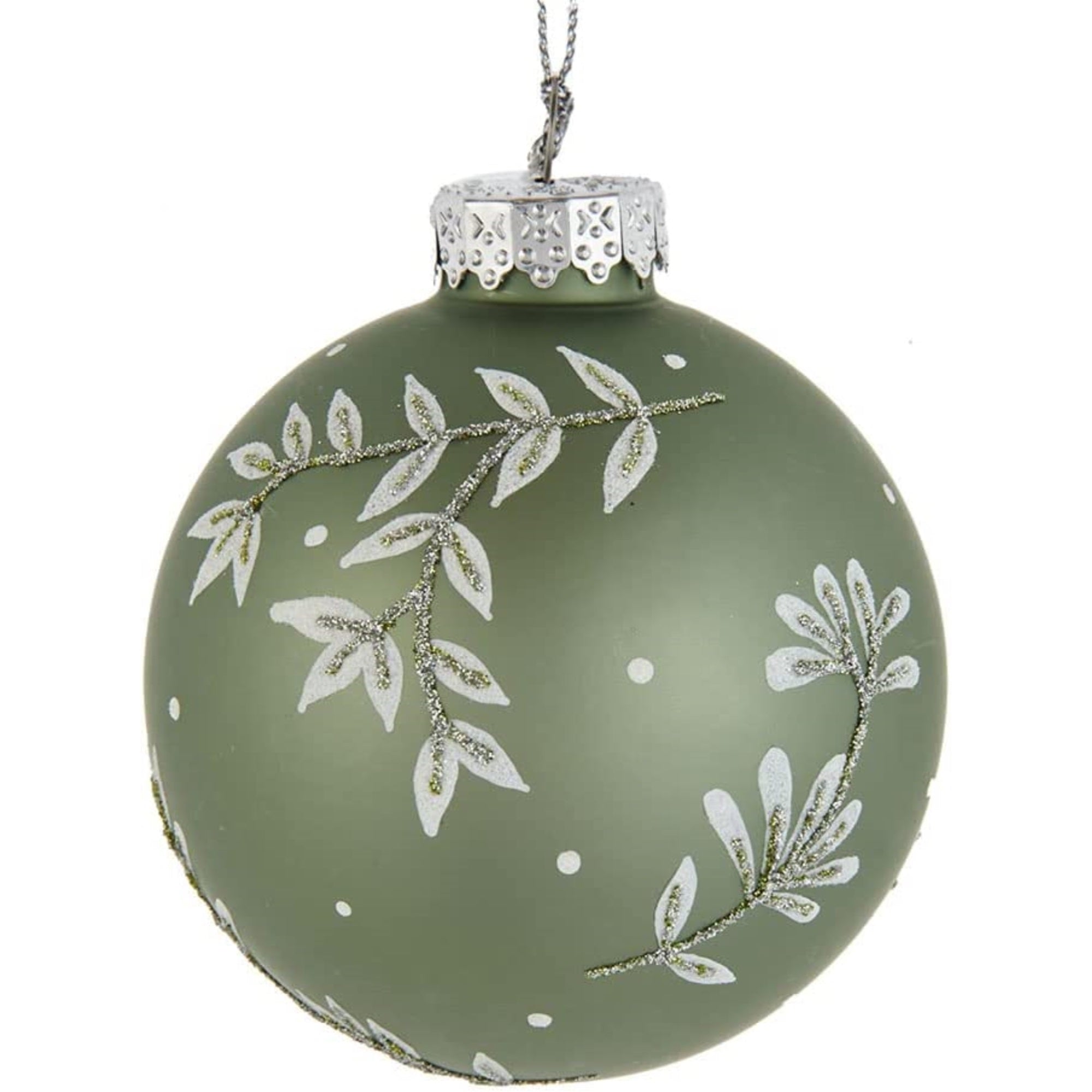 Kurt S. Adler Green Leaf Design Ball, 6 Piece Ornament Set, 80MM