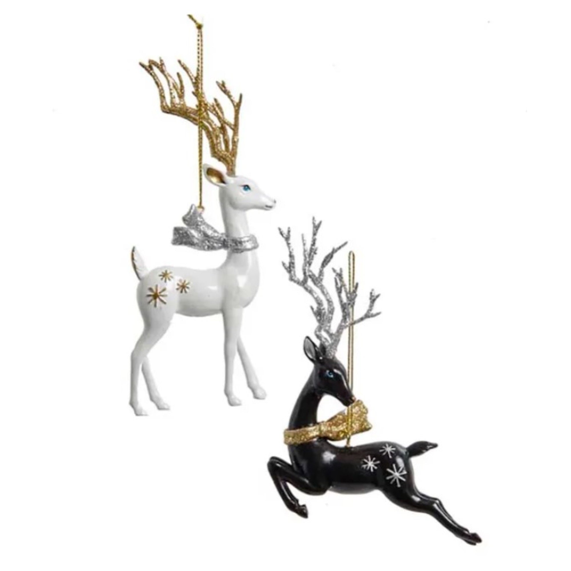 Kurt Adler Christmas Tree Ornament, Assorted Black and White Deer (Assorted, Pack of 2)