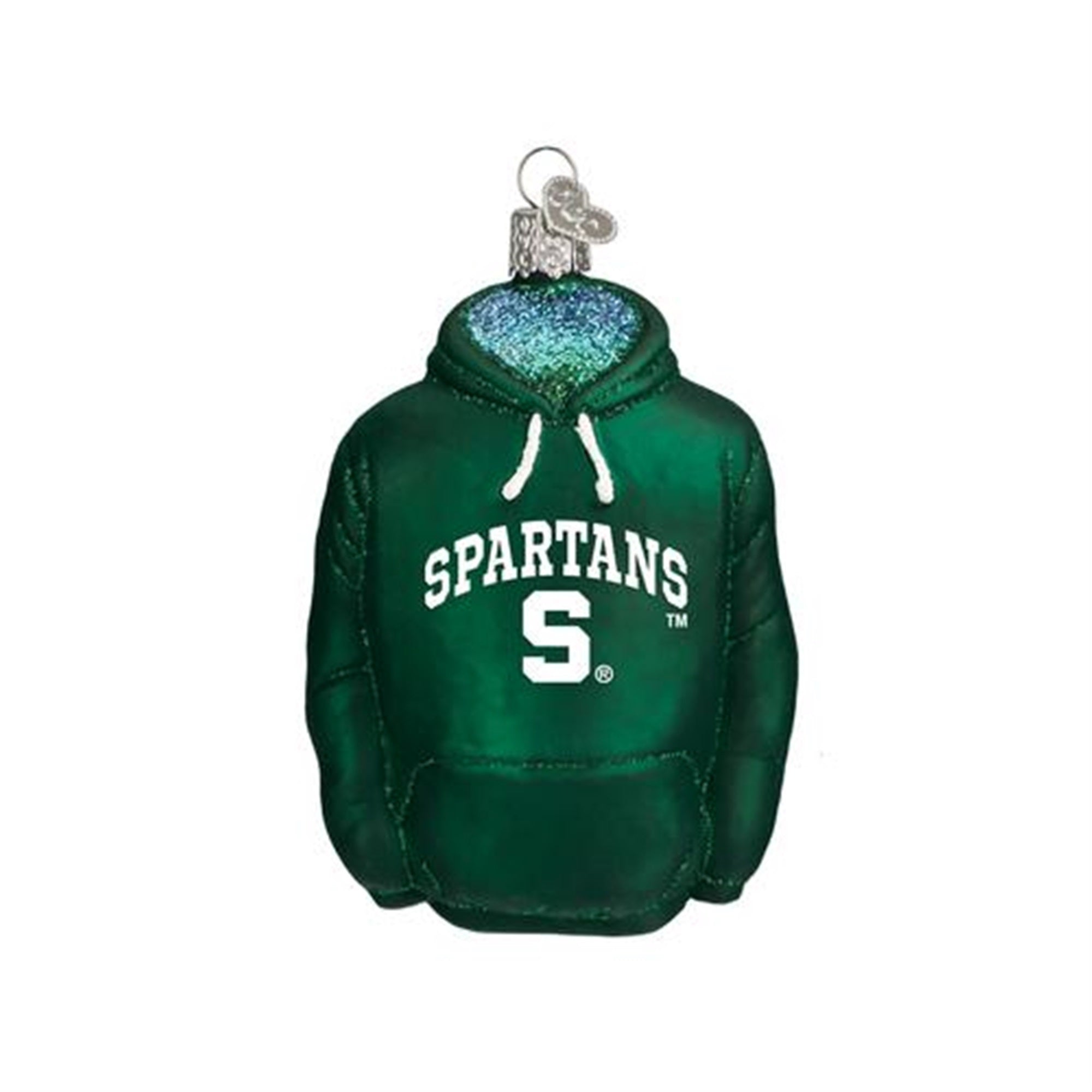 Old World Christmas Glass Blown Ornament Michigan State Hoodie, 4.5"