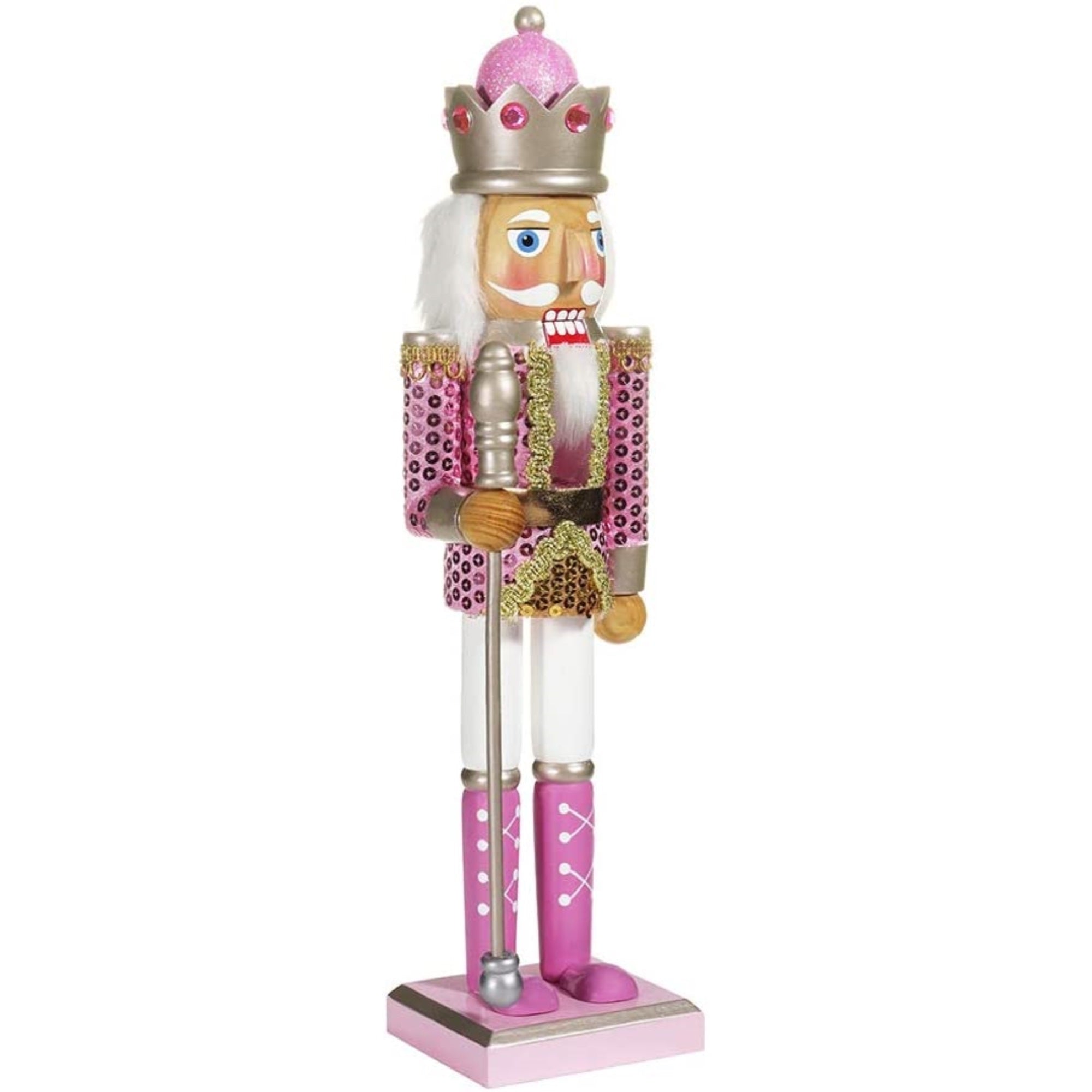 Kurt Adler Wooden Pink Nutcracker with Sequins, 15"