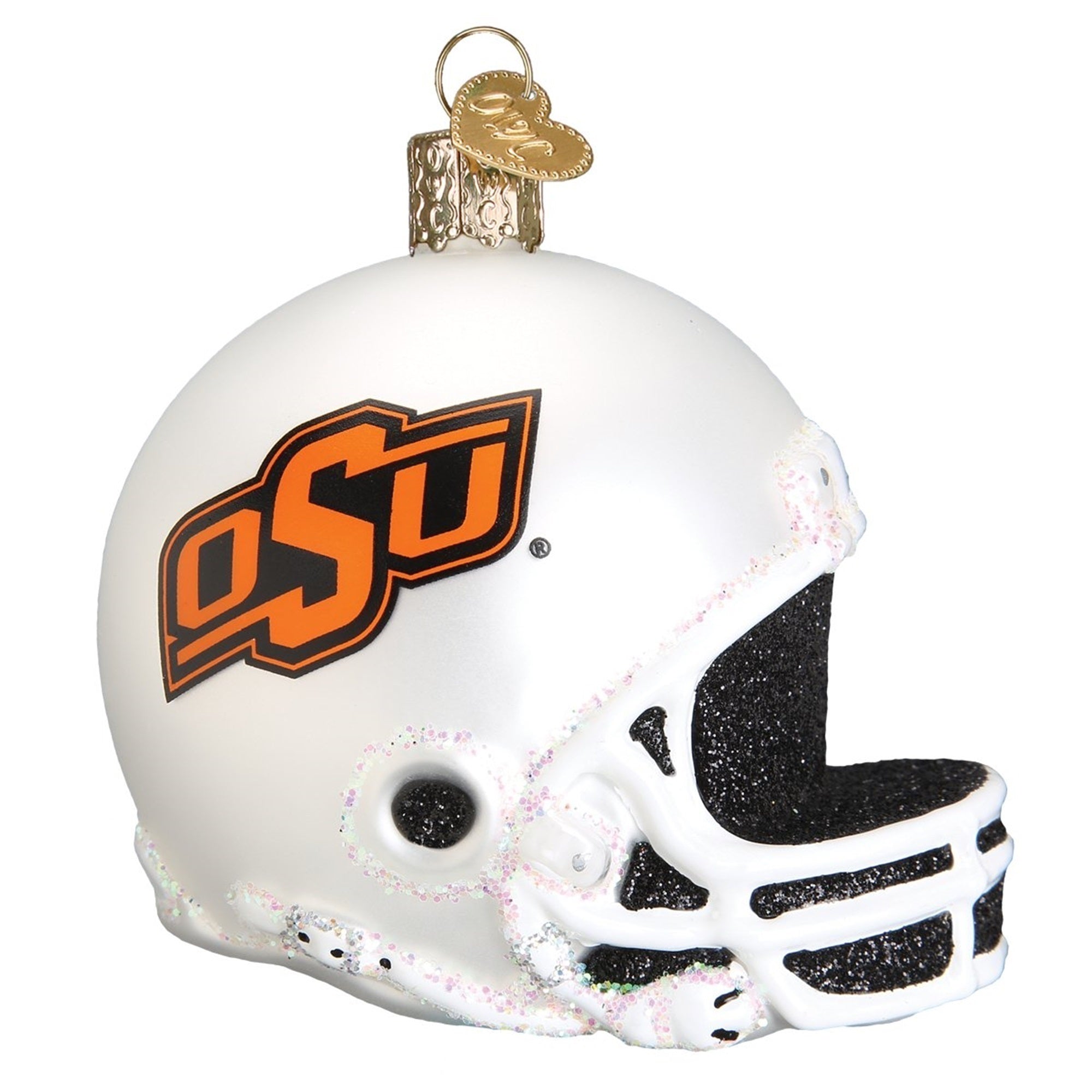 Old World Christmas Glass Blown Ornament Oklahoma State Helmet, 3"