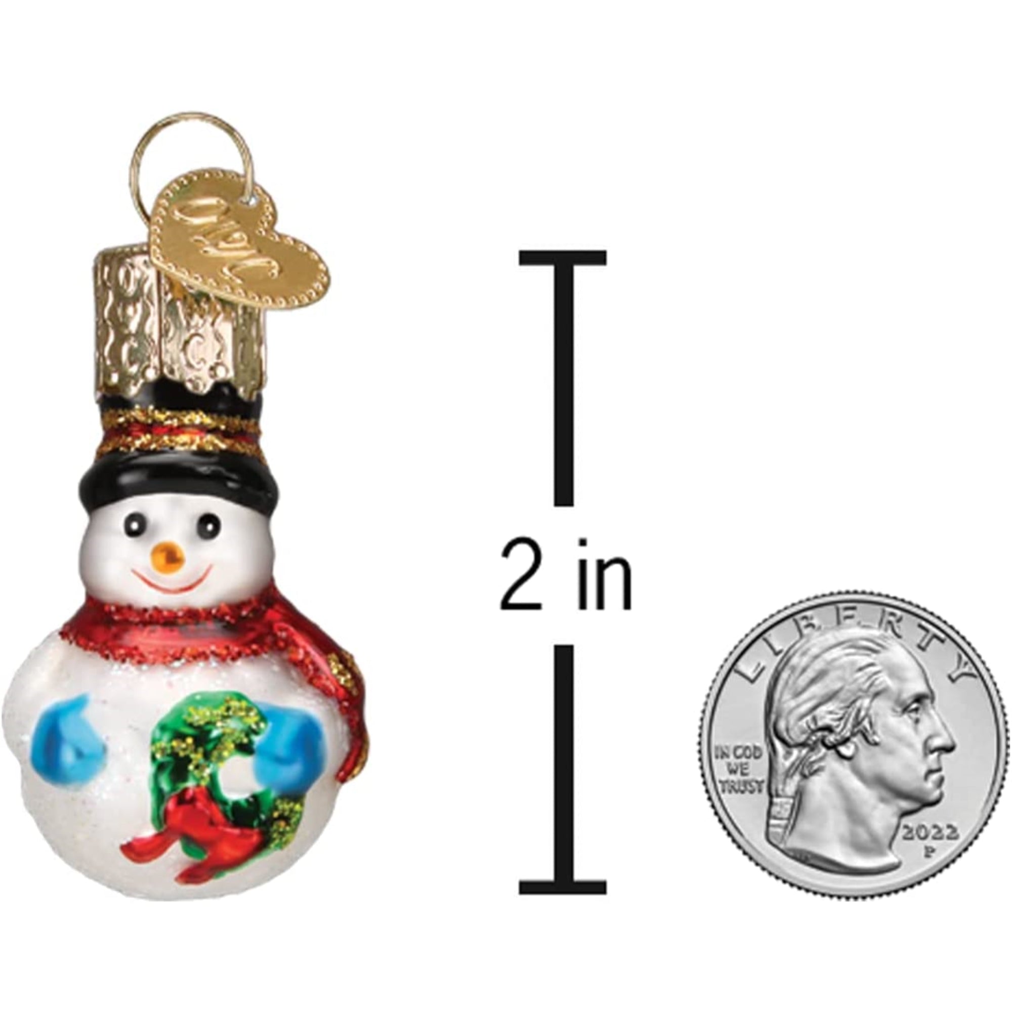 Old World Christmas Mini Glass Blown Snowman Ornament, 2"