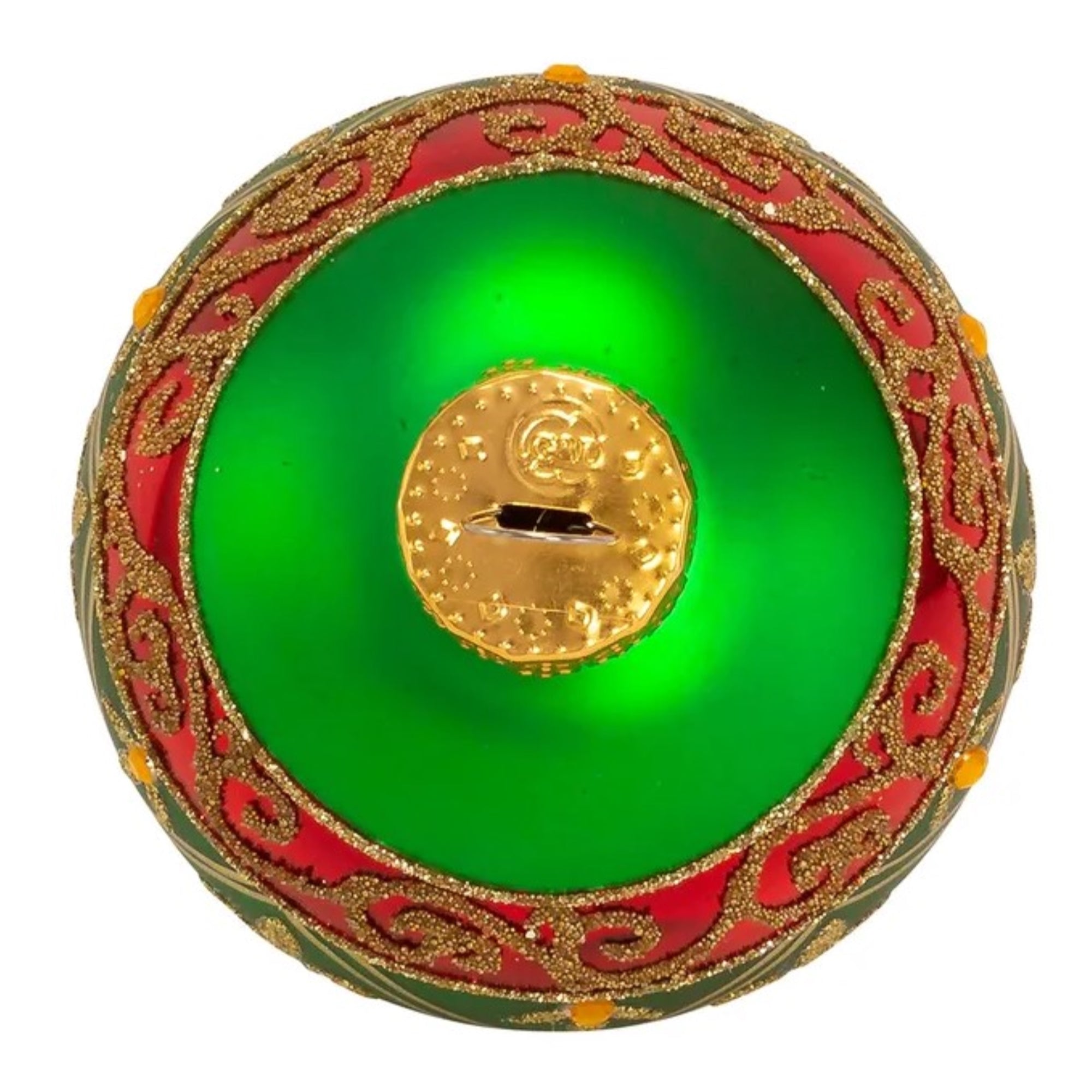 Kurt Adler Green Glass Ball Ornament With Red and Gold Fleur-De-Lis Design, 6-Piece Box Set, 3"