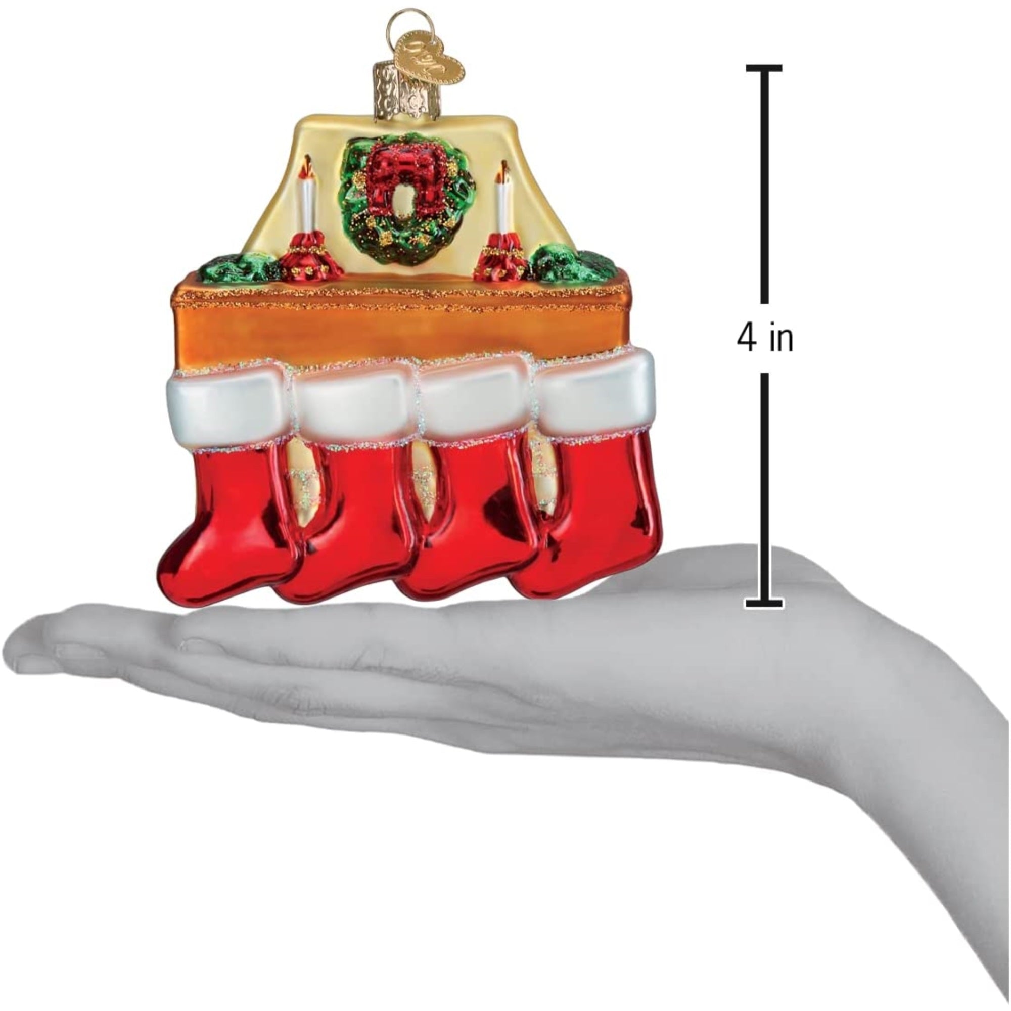 Old World Christmas Glass Blown Family of 4 Stockings Ornament, 4"