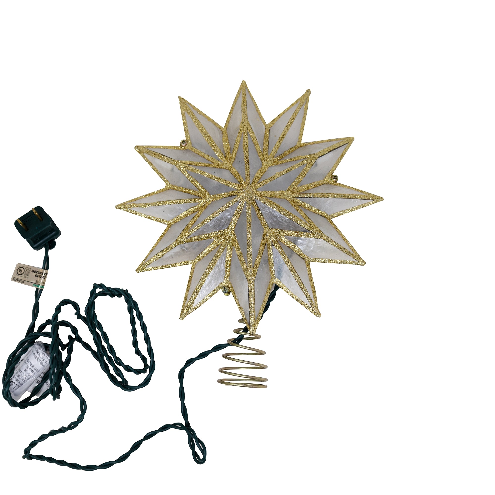 Kurt Adler 12-Point Capiz Gold Star Christmas Treetop, 9"