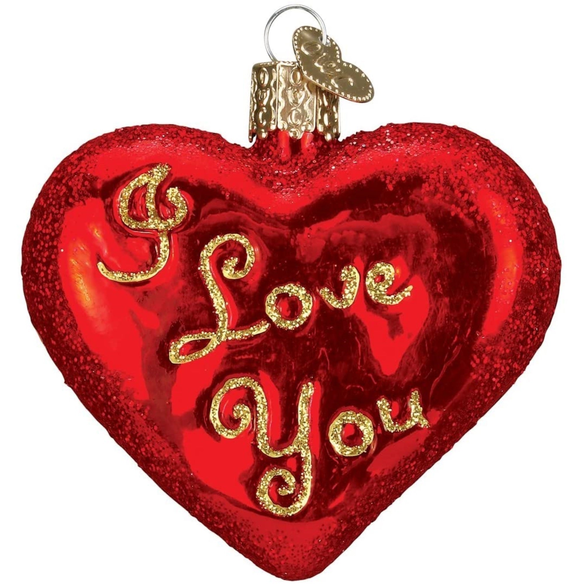 Old World Christmas Glass Blown Ornament I Love You Heart, 2.75"