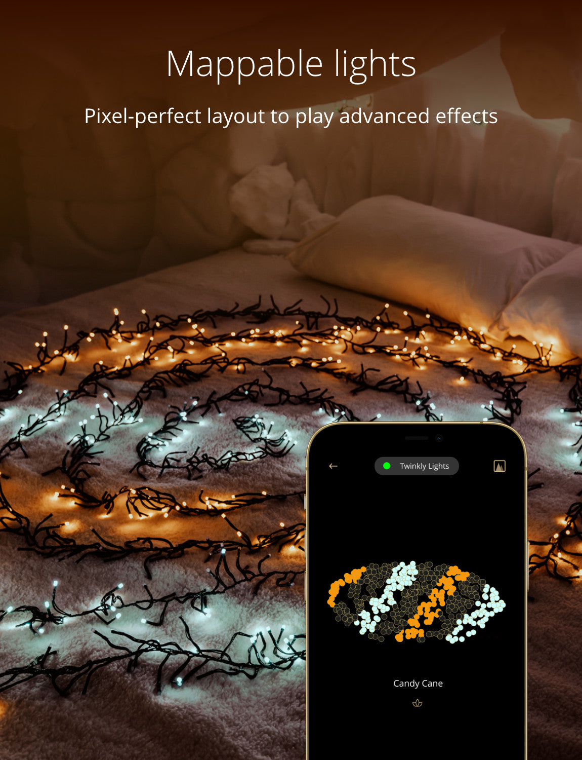 Twinkly Cluster App Controlled Flexible Green Wire Christmas Light String, Indoor and Outdoor Smart Home Lighting Decoration, Multicolor LED, 19.7ft