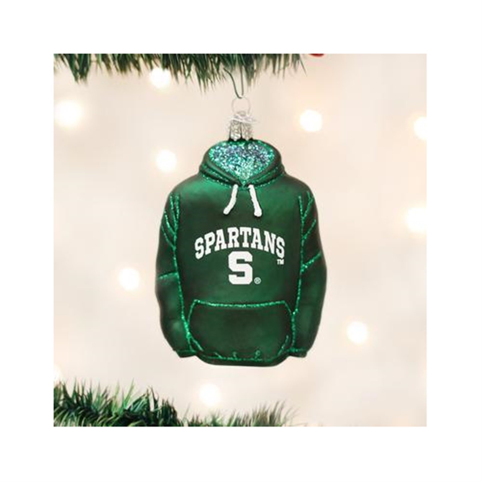Old World Christmas Glass Blown Ornament Michigan State Hoodie, 4.5"