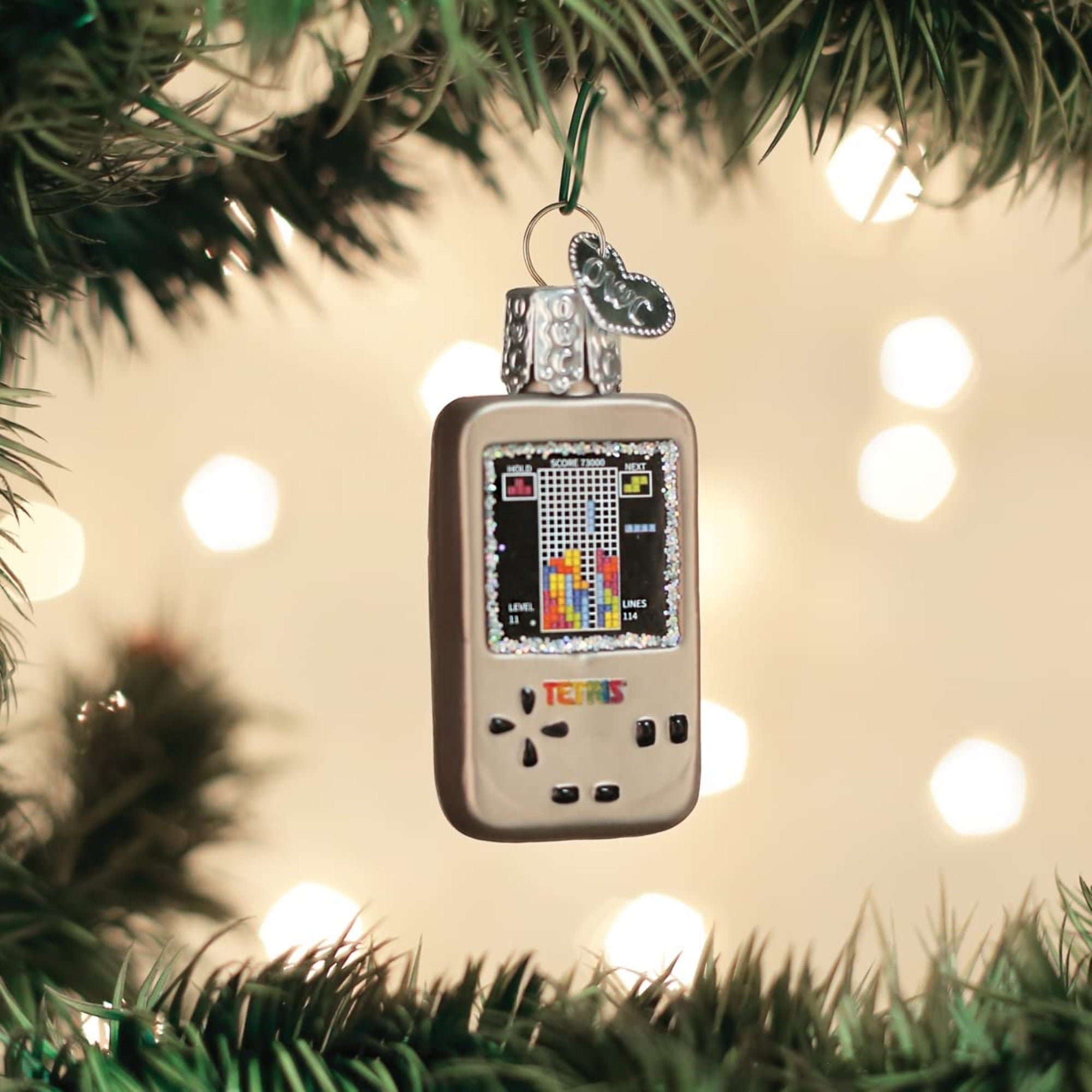 Old World Christmas Mini Blown Glass Tetris Ornament, 2.5"