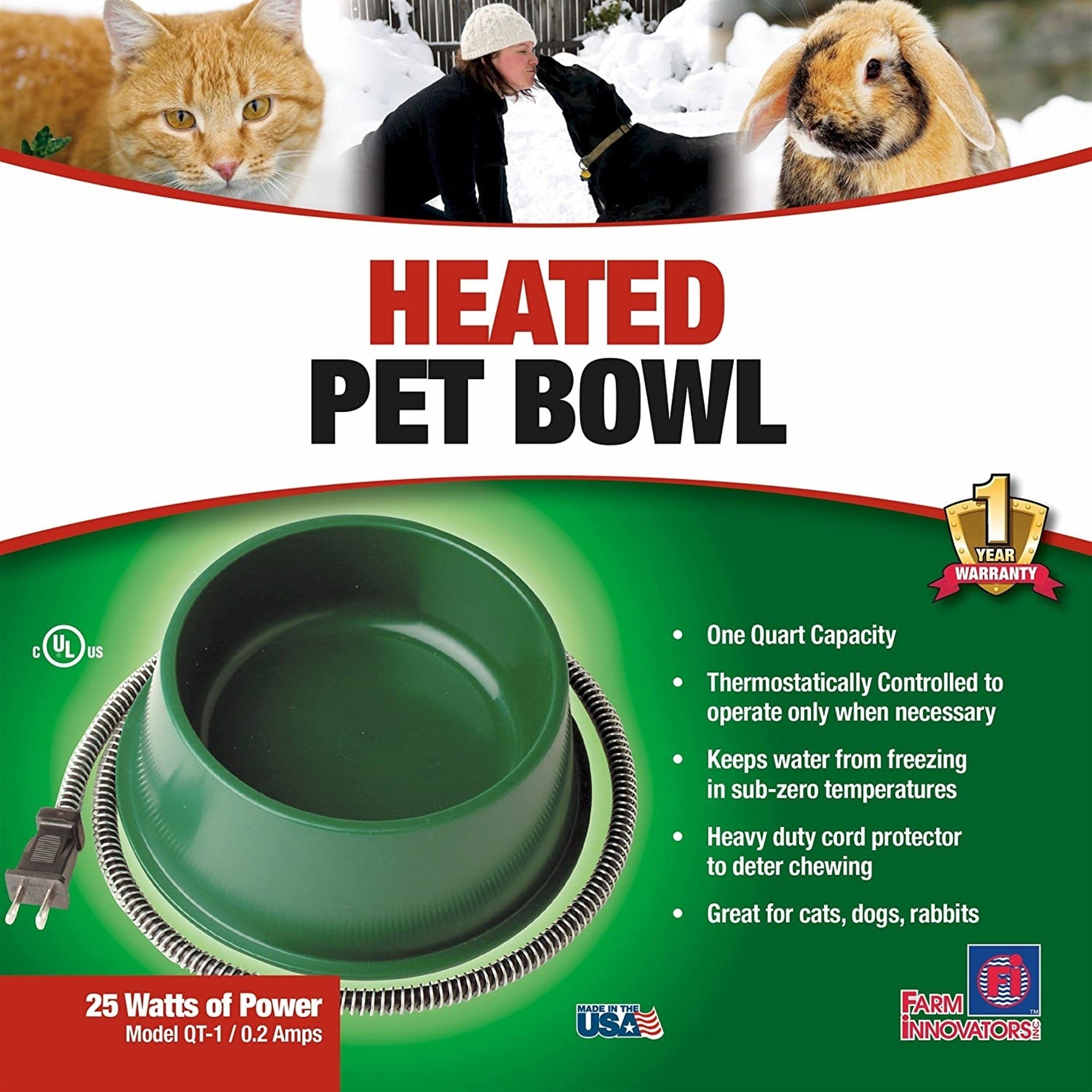 Farm Innovators Plastic 25W Heated Pet Bowl, 1 Quart