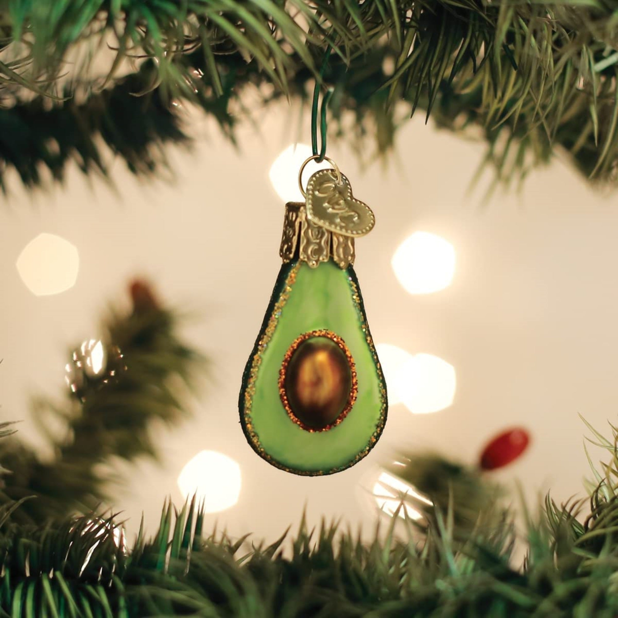 Old World Christmas Mini Glass Blown Avocado Ornament, 1.75"