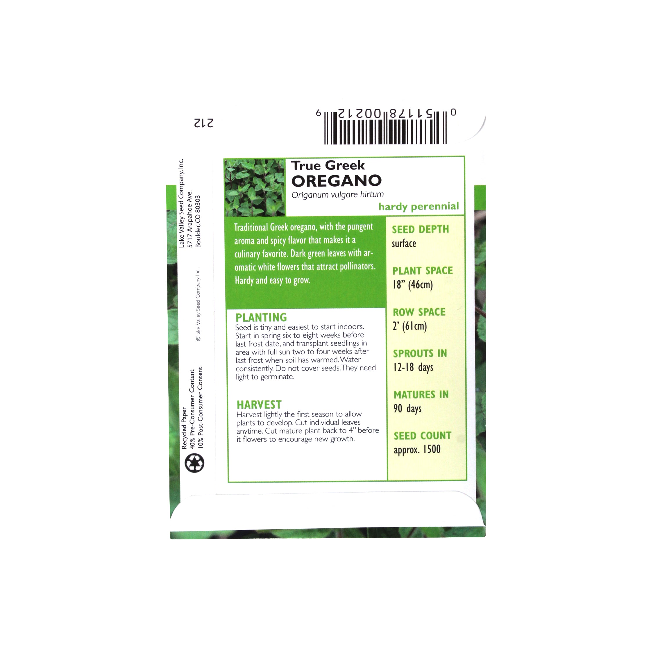 Lake Valley Seed Oregano, True Greek Heirloom, 0.15g