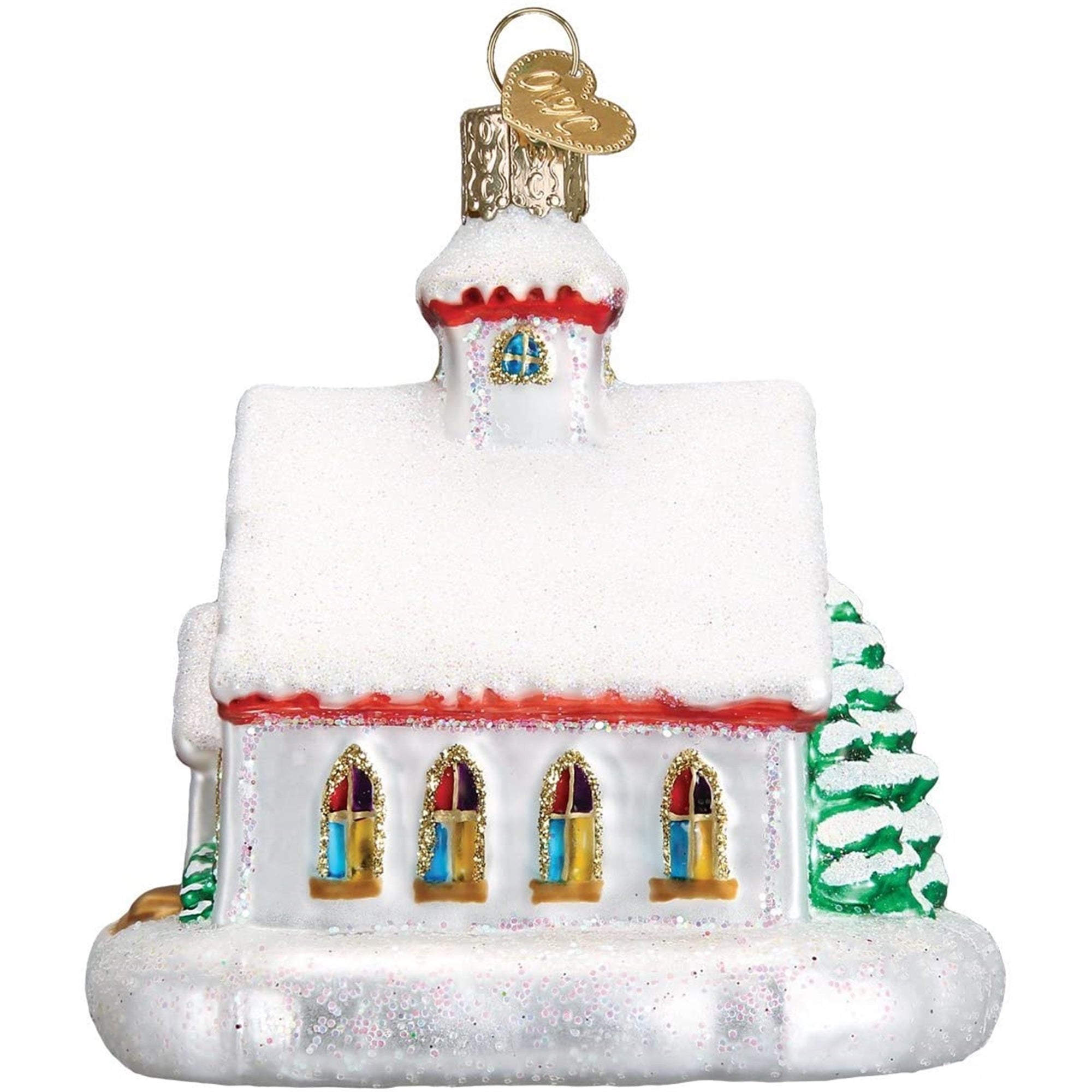 Old World Christmas Glass Blown Ornament, Country Church, 3.75"