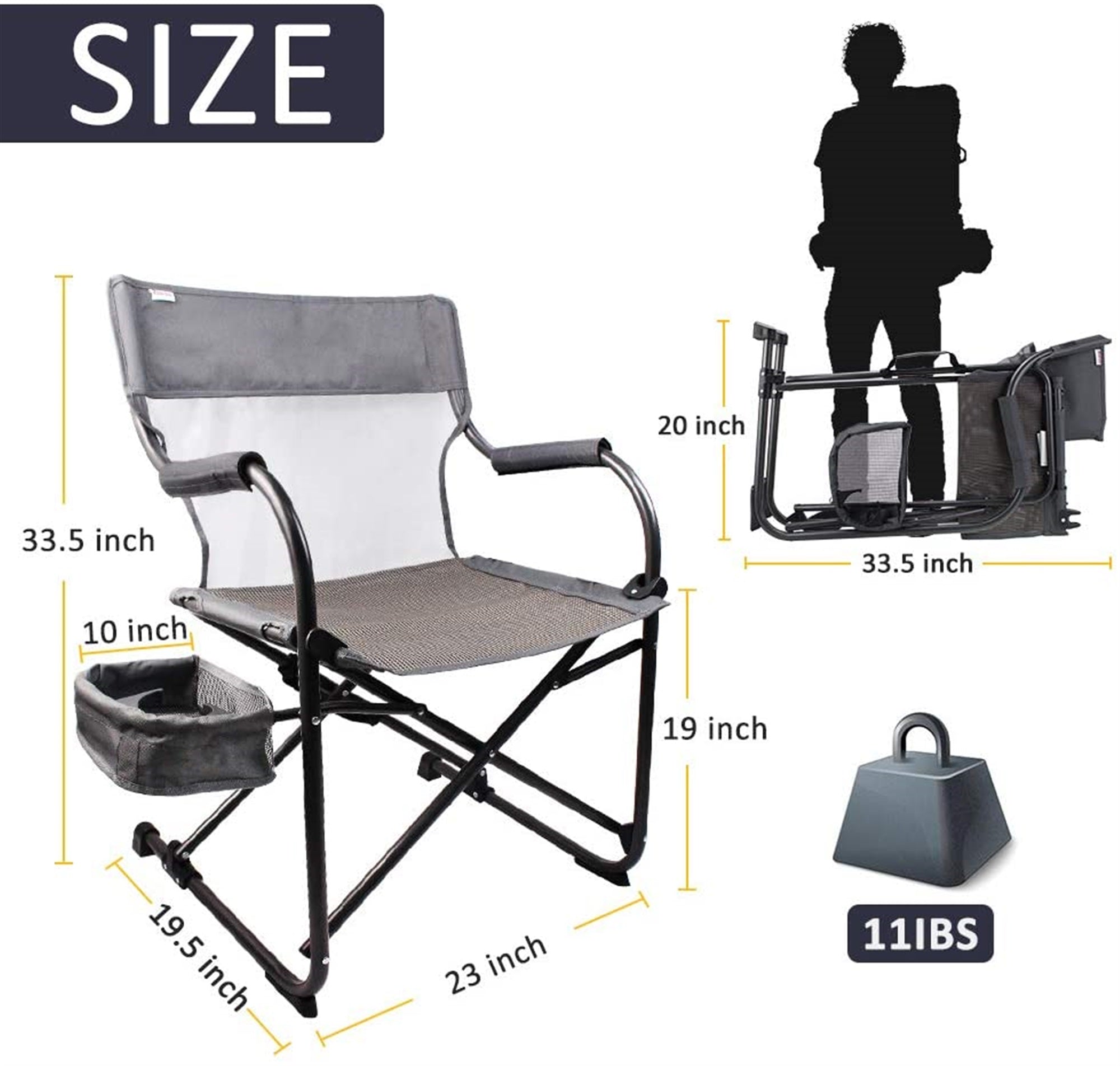 Zenree Heavy Duty Portable Camping Folding Director's Chair Outdoor, Gray