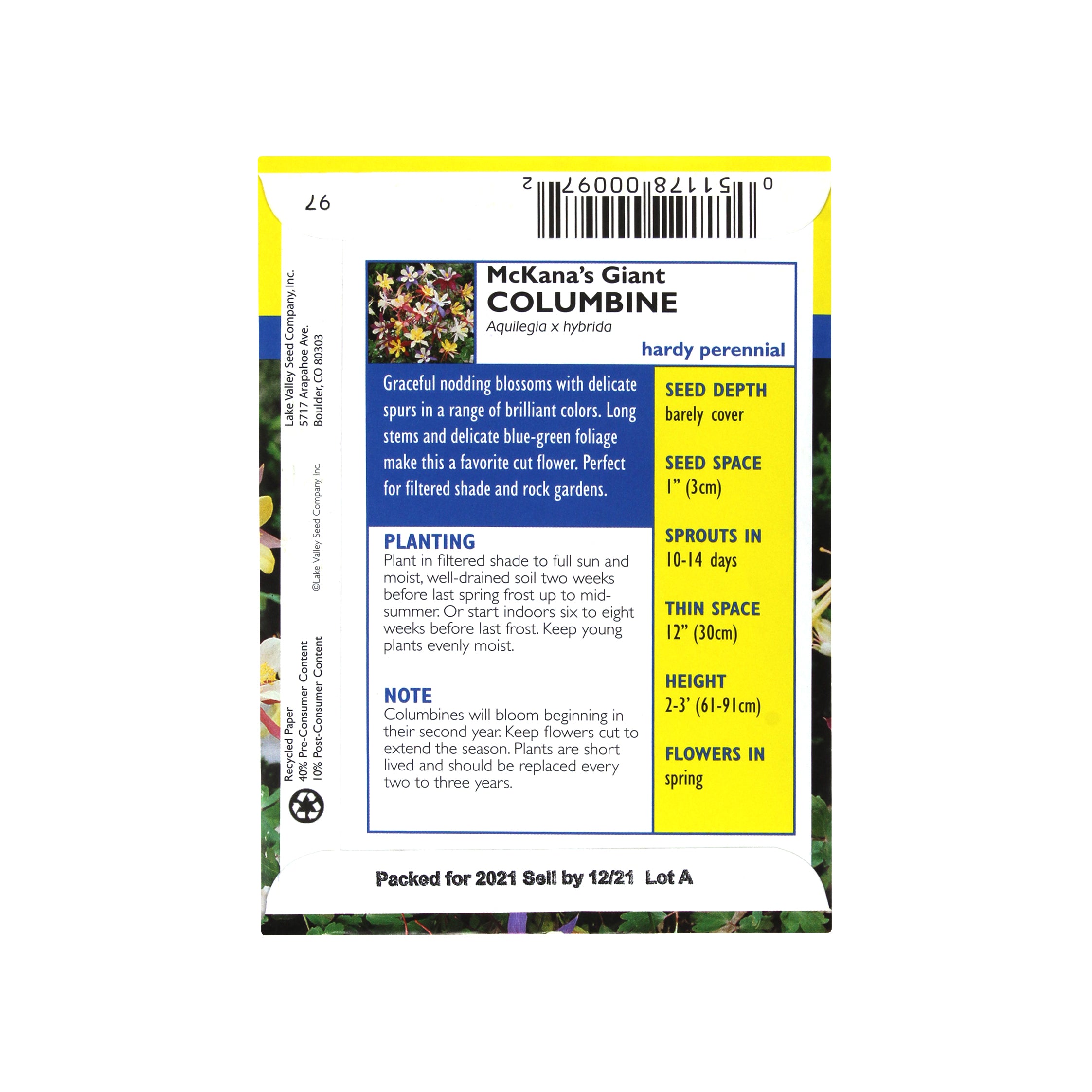 Lake Valley Seed Columbine McKanna's Giant Hybrid, 0.15g