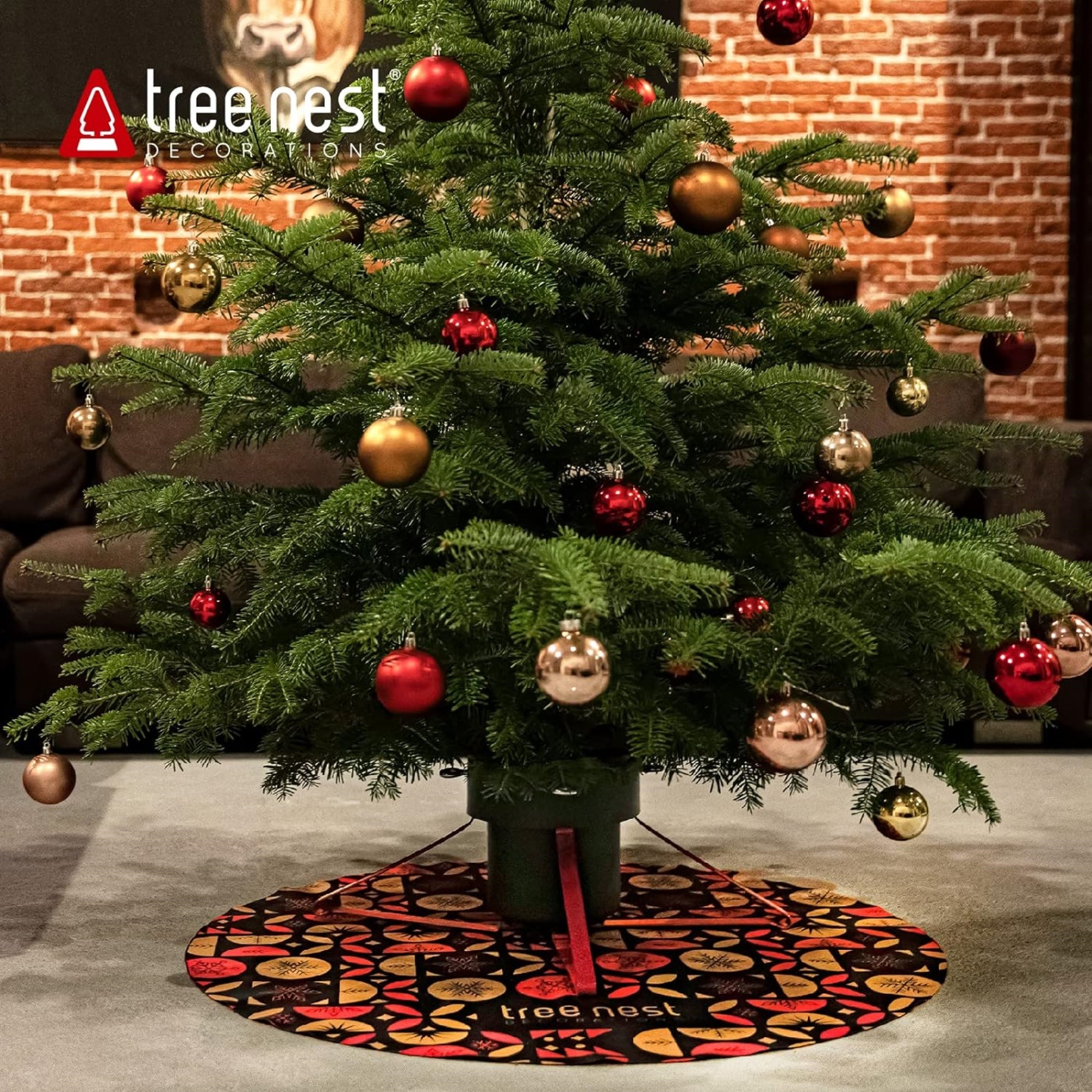Tree Nest Glory Christmas Skirt Tree Printed Mat, Multicolored, 34.5in
