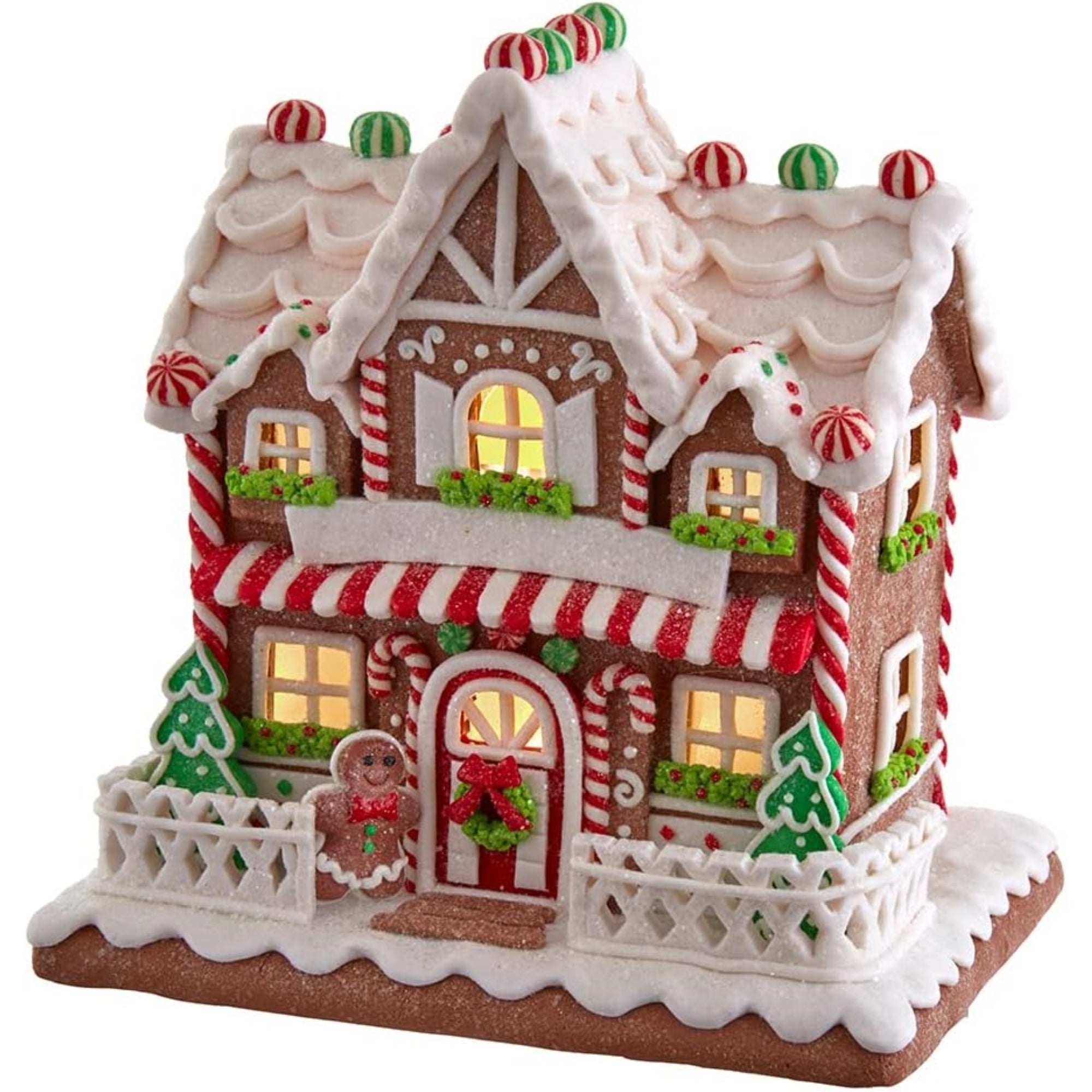 Kurt Adler Light Up Two Floor Gingerbread House Table Piece, Brown, 9"