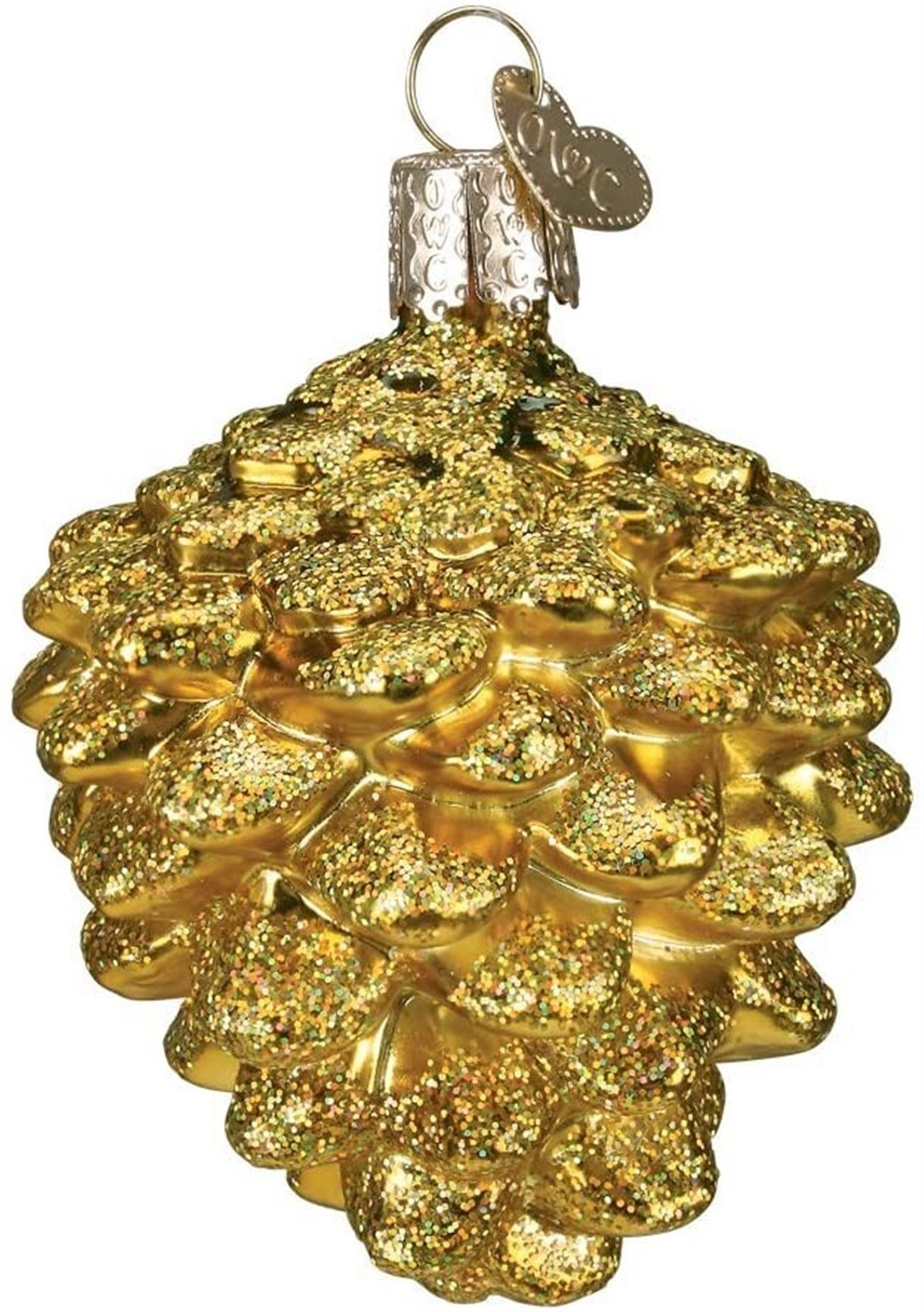 Old World Christmas Glass Blown Small Gold Pine Cone Ornament