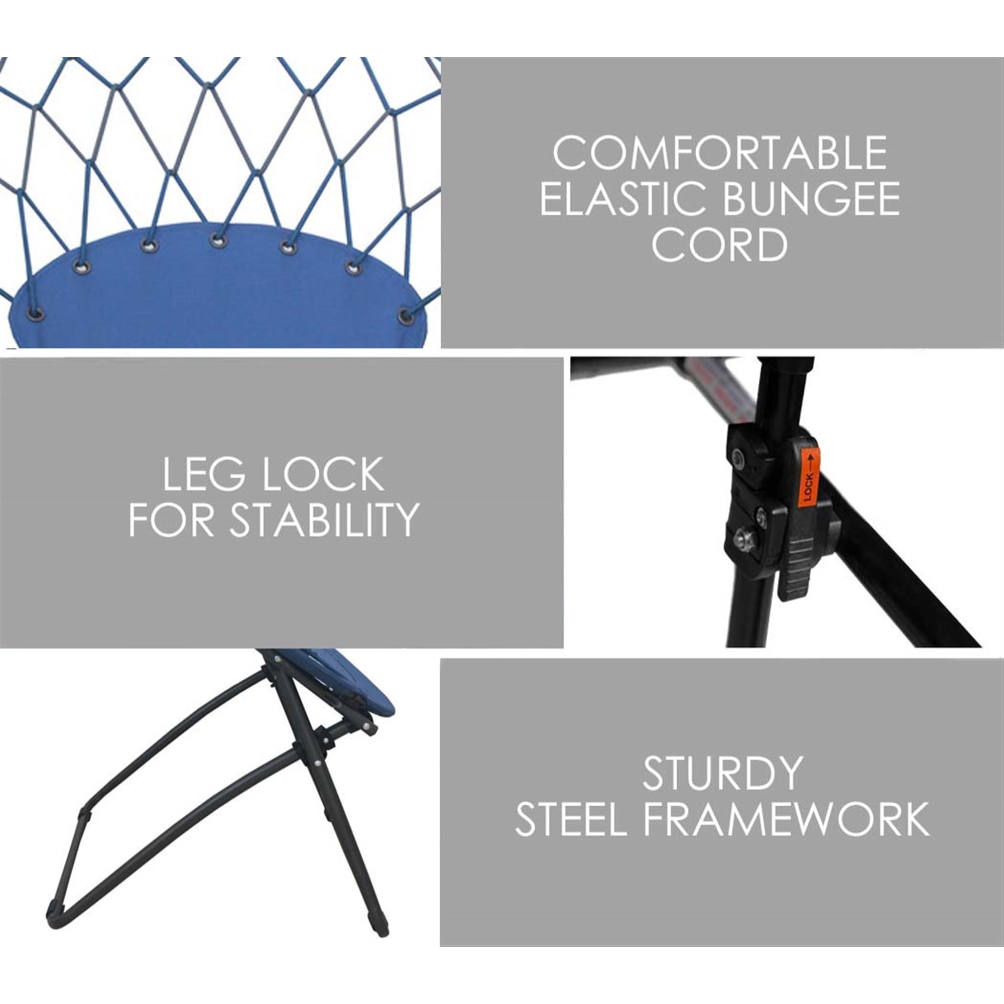 Zenithen Bungee Folding Bouncy Dish/Saucer Chair with Steel Frame, Blue - Pack of 1