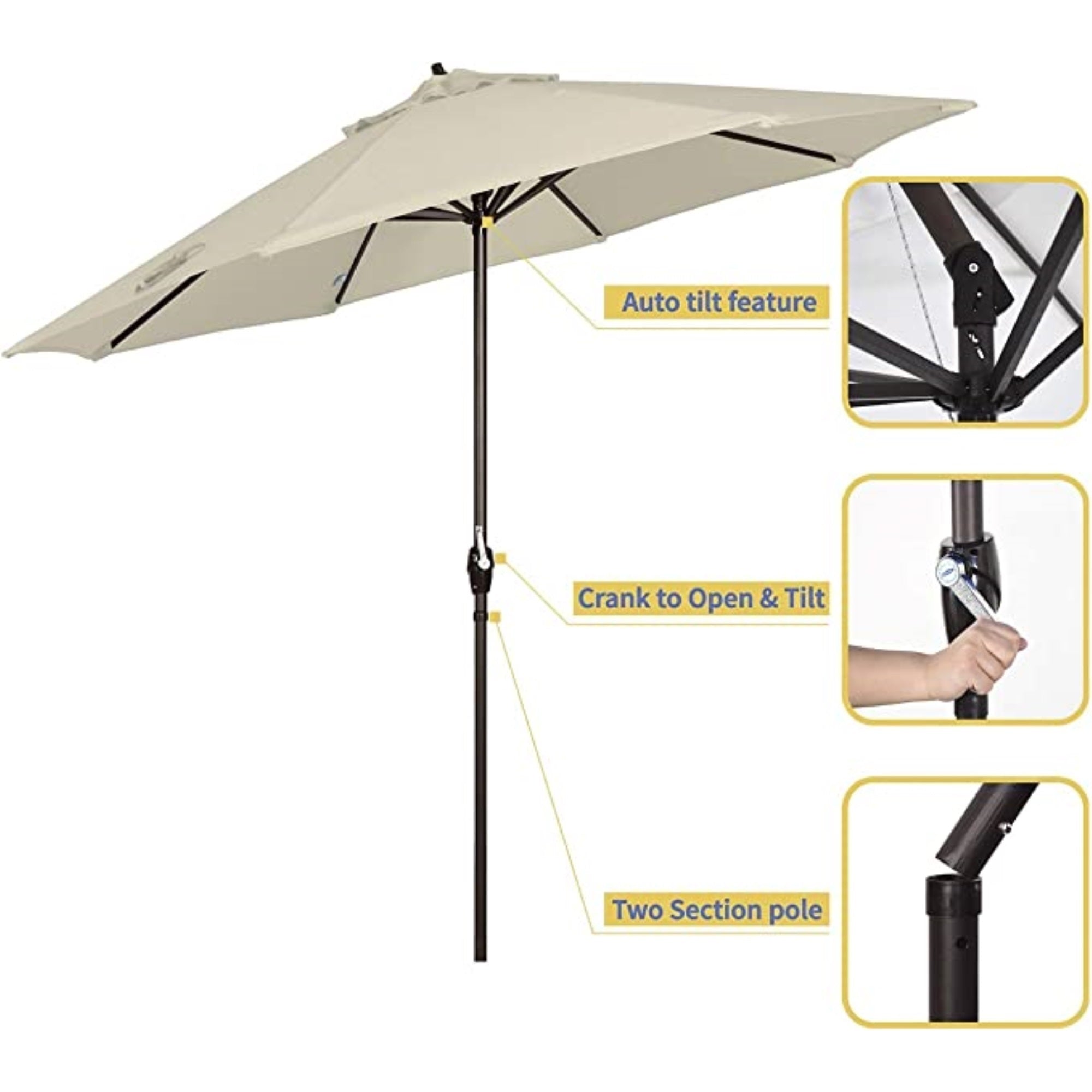 California Umbrella Aluminum Olefin Crank Open, Tilt Patio Umbrella