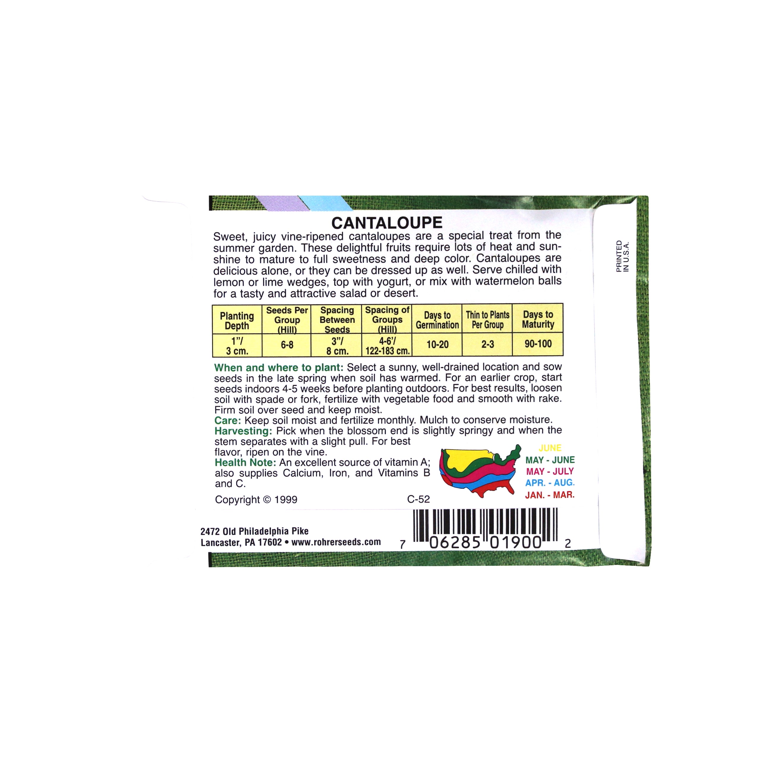 Rohrer Seeds Cantaloupe, Delicious #51 Heirloom, 2.5g, Approx 100 Seeds/Packet