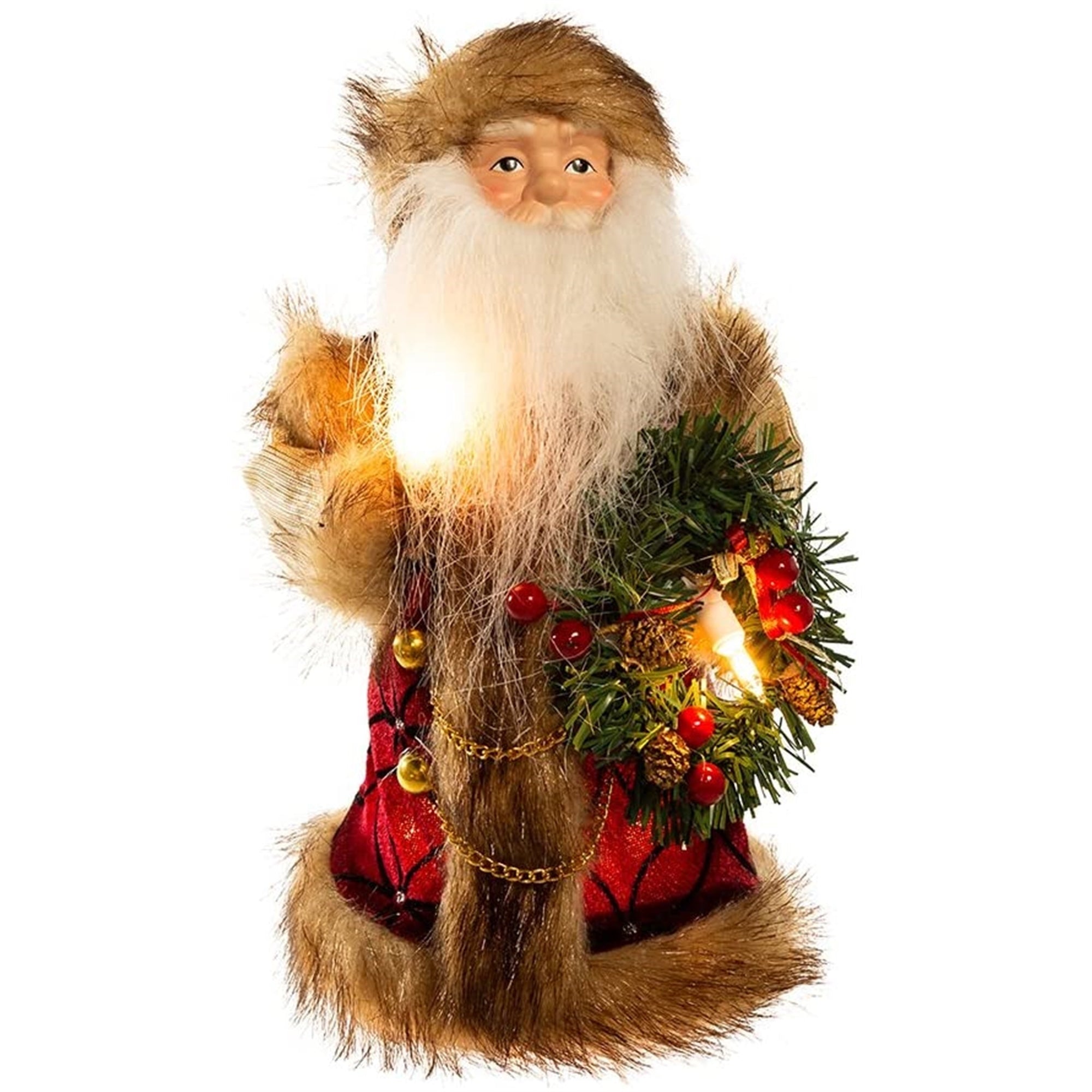Kurt Adler Burgundy and Brown Santa Lighted Treetop, 10"