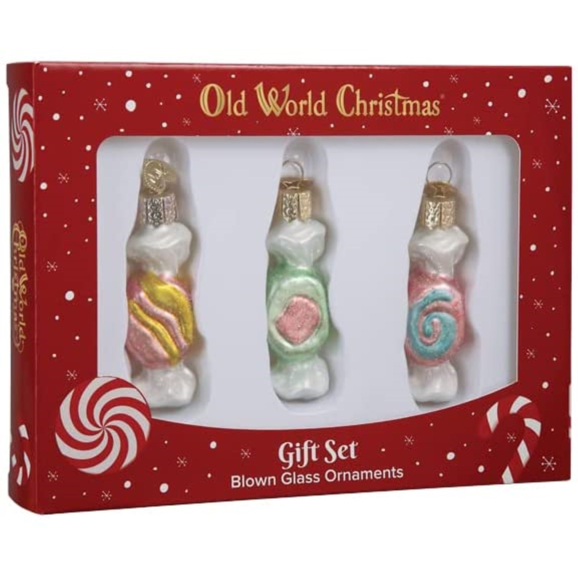 Old World Christmas Glass Blown Tree Ornament, Salt Water Taffy (3-piece set)
