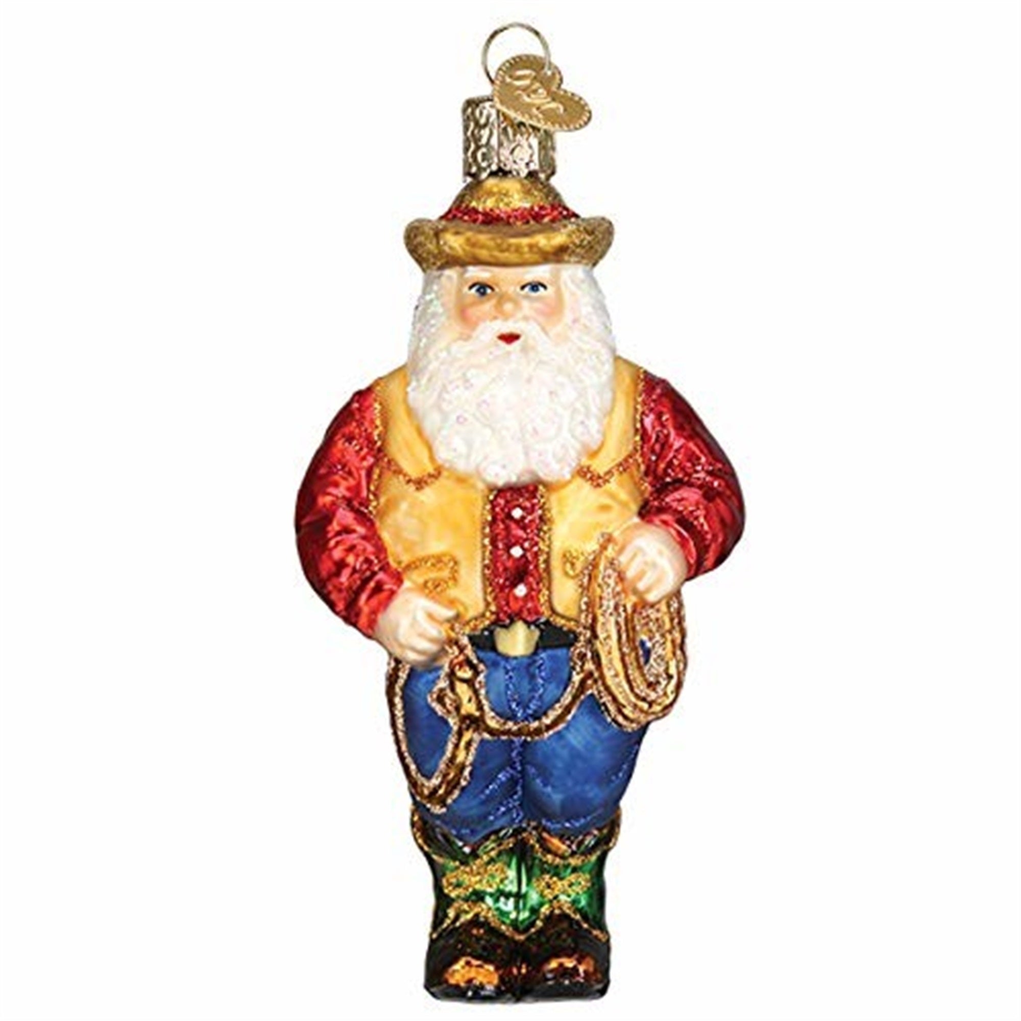 Old World Christmas Glass Blown Western Santa Ornament