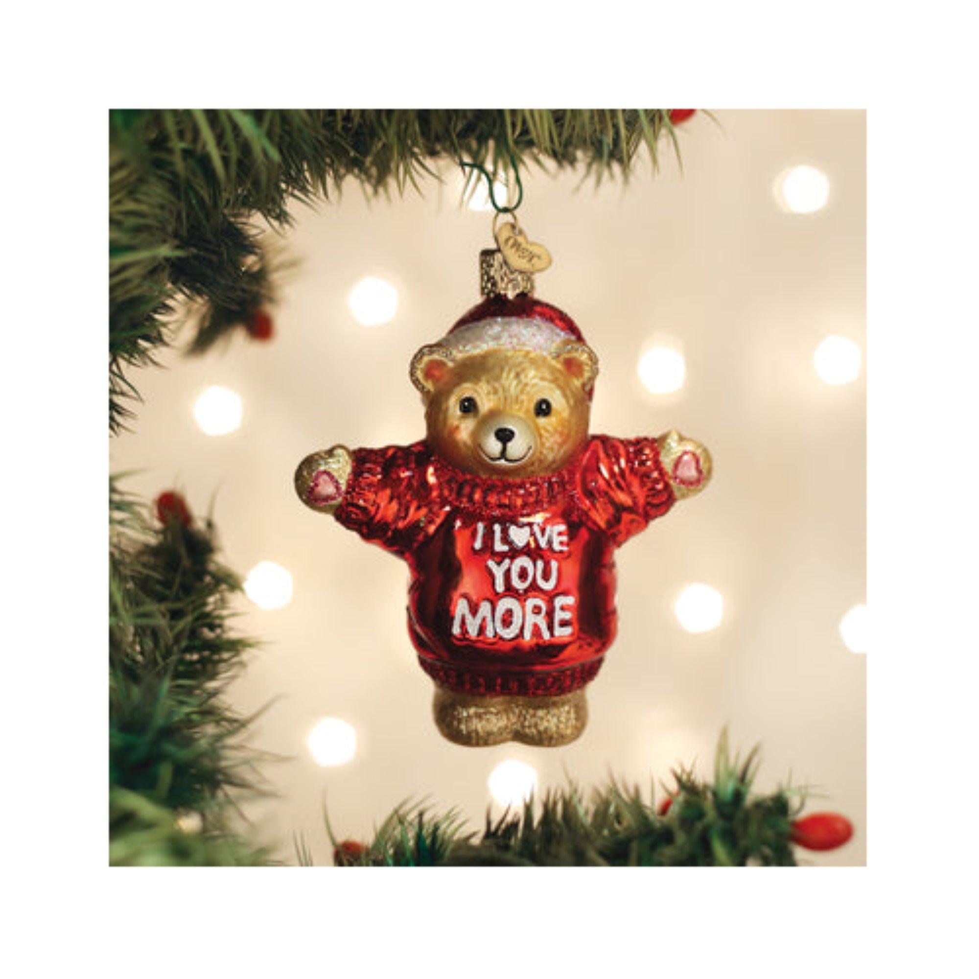 Old World Christmas Blown Glass Christmas Ornament, I Love You More Bear