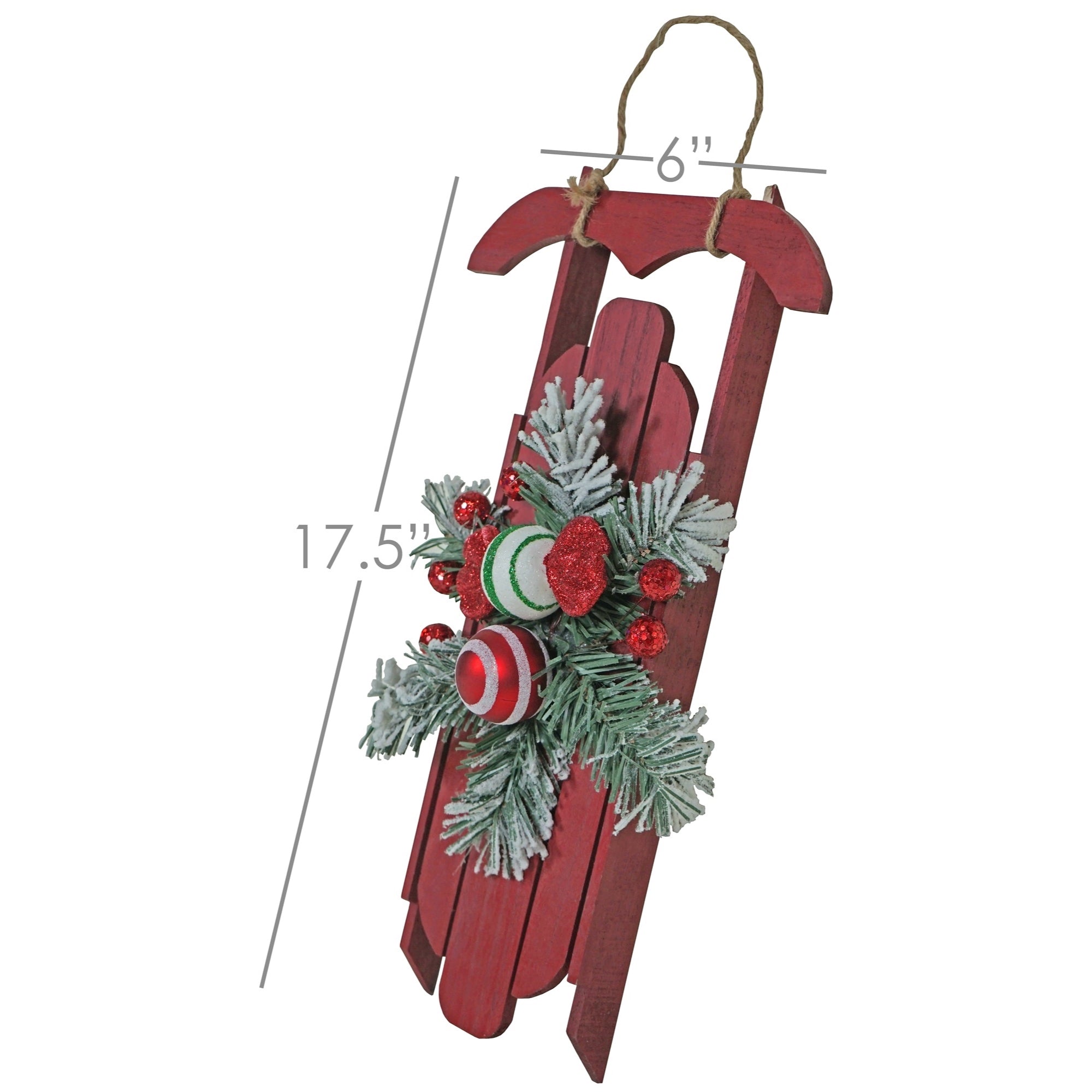 Good Tidings Holiday Red Sleigh w/ Frosted Christmas Swag Decoration , 17.5"