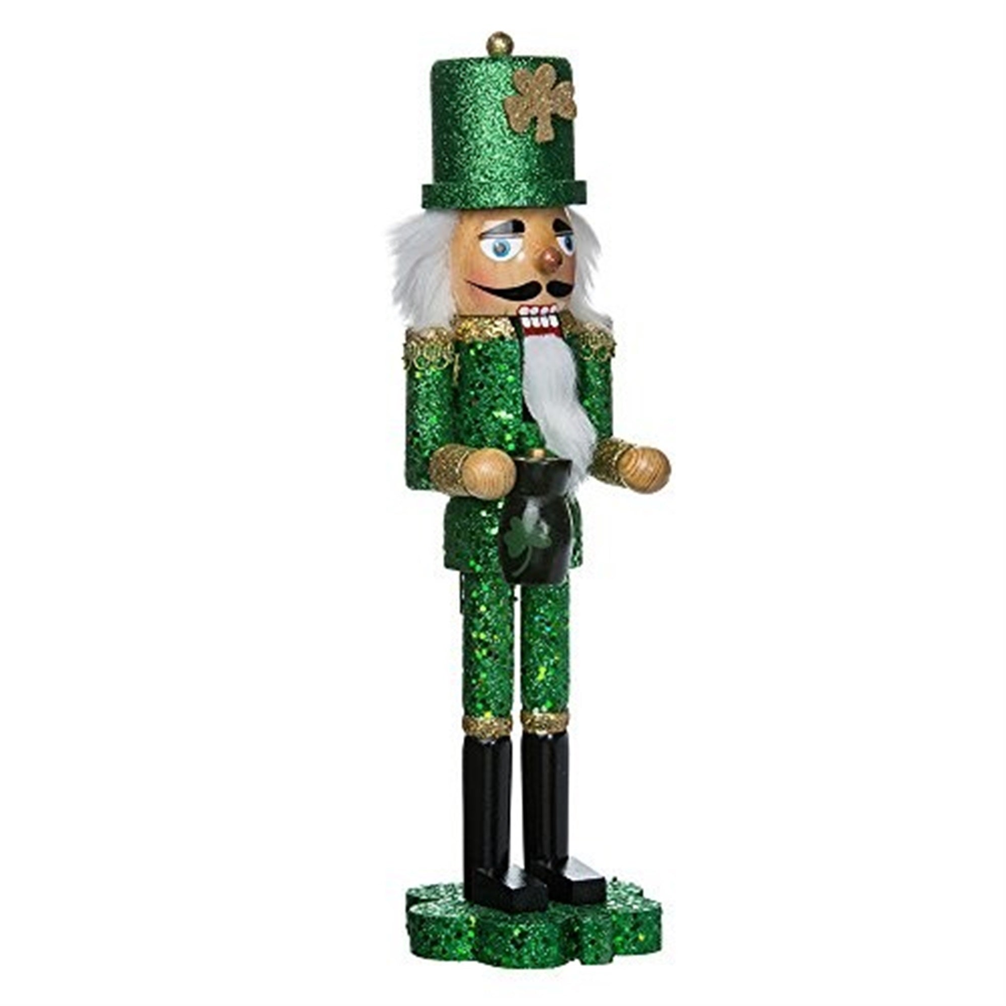 Kurt Adler Wooden Irish Nutcracker on Shamrock Base, 15"