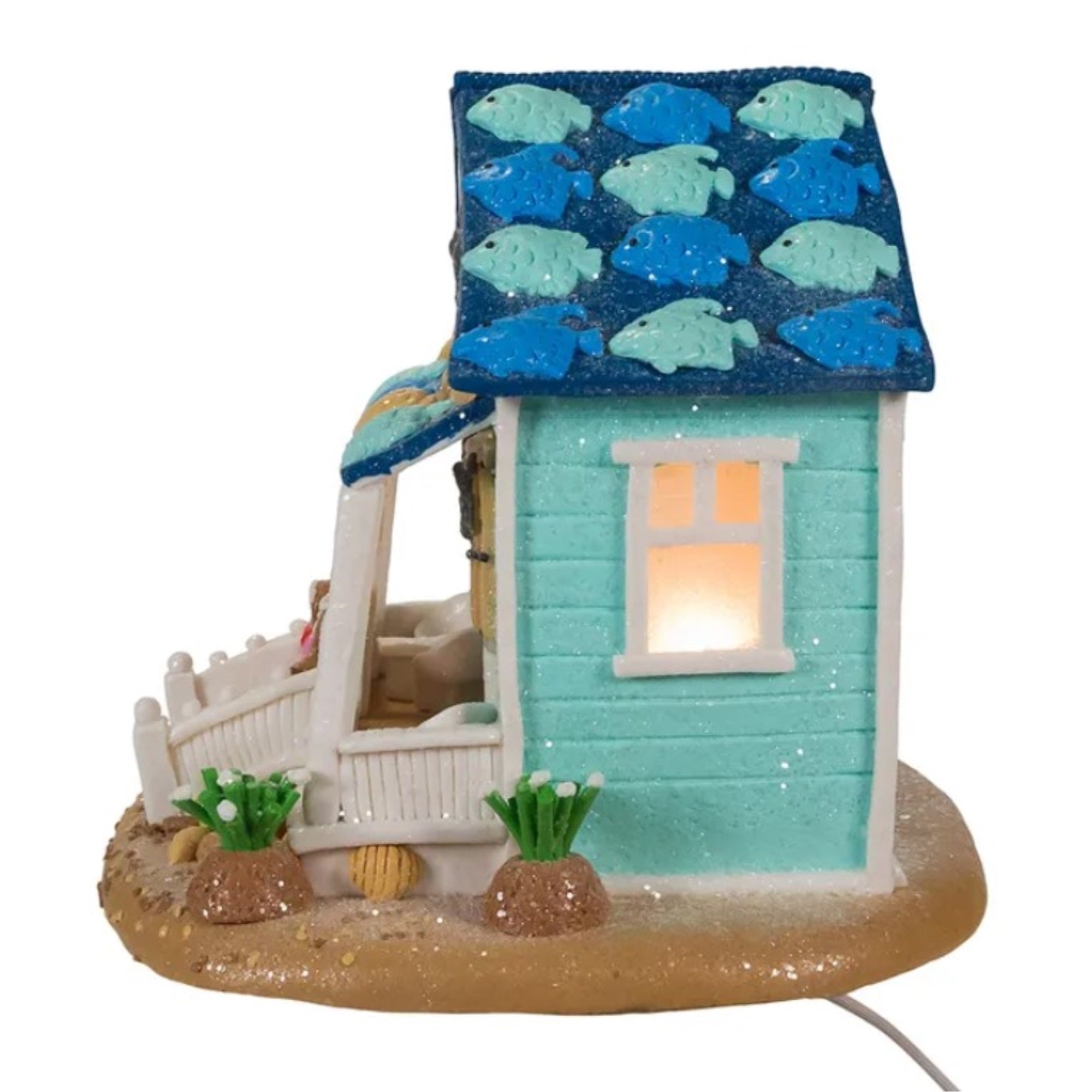 Kurt Adler Pre-Lit Gingerbread Beach House Table Piece, 8"
