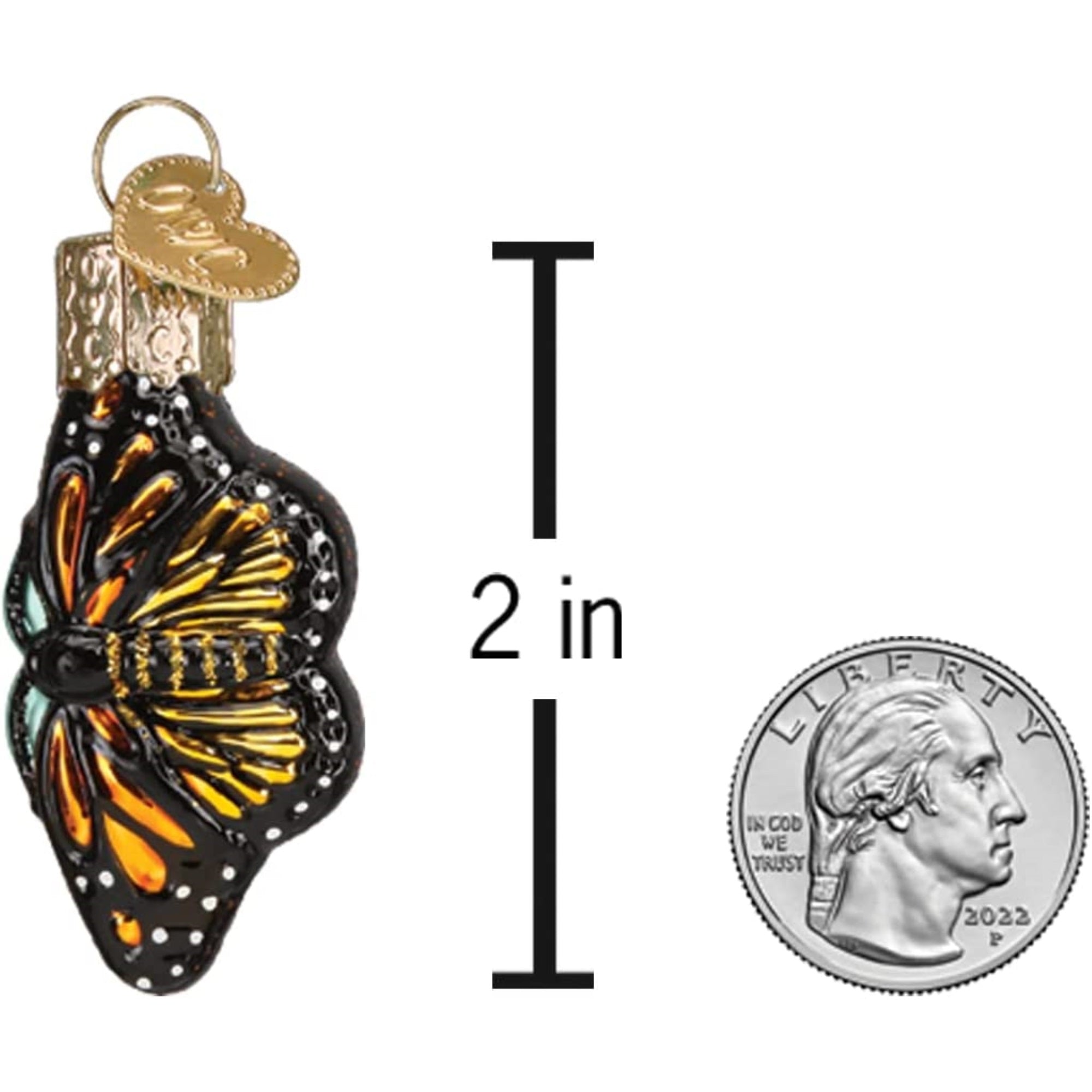 Old World Christmas Mini Glass Blown Monarch Ornament, 2"