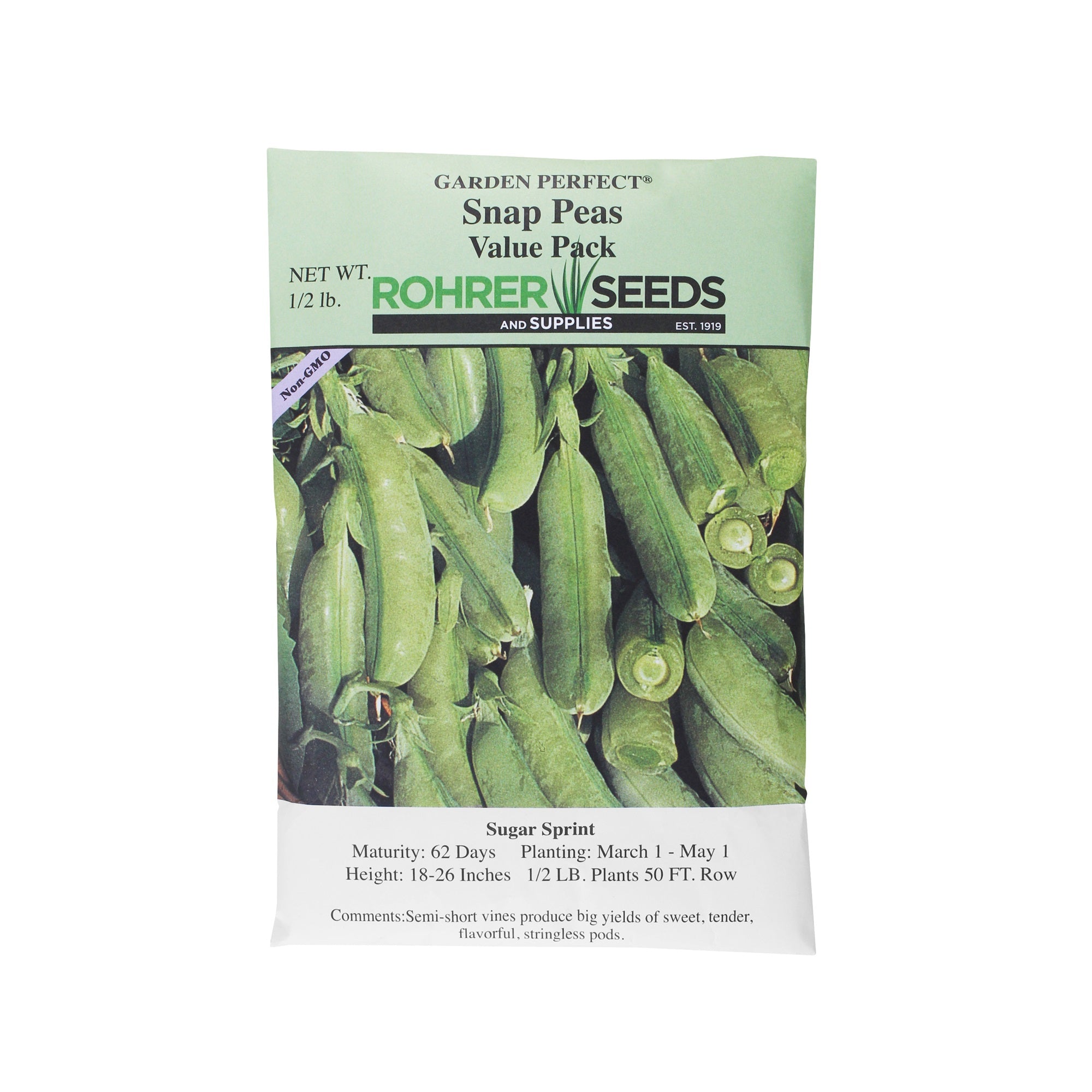 Rohrer Seed Snap Peas, Sugar Sprint Value Pack, 0.5lb Packet, Sows 50ft Row