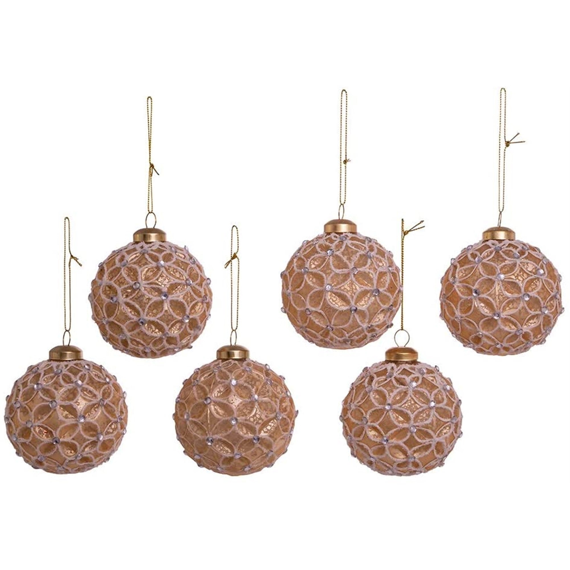 Kurt S. Adler Ornament Set, Gold Lattice Christmas Balls, 3 (Pack of 6)