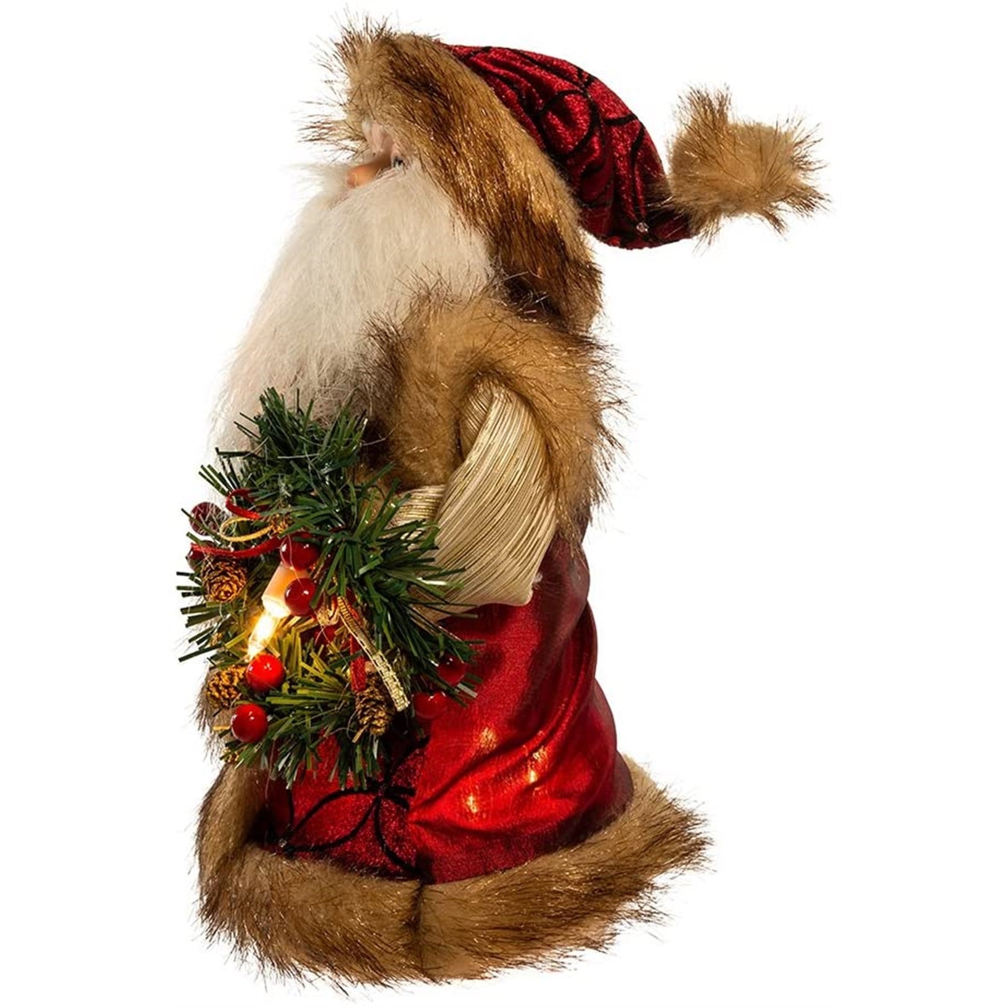 Kurt Adler Burgundy and Brown Santa Lighted Treetop, 10"