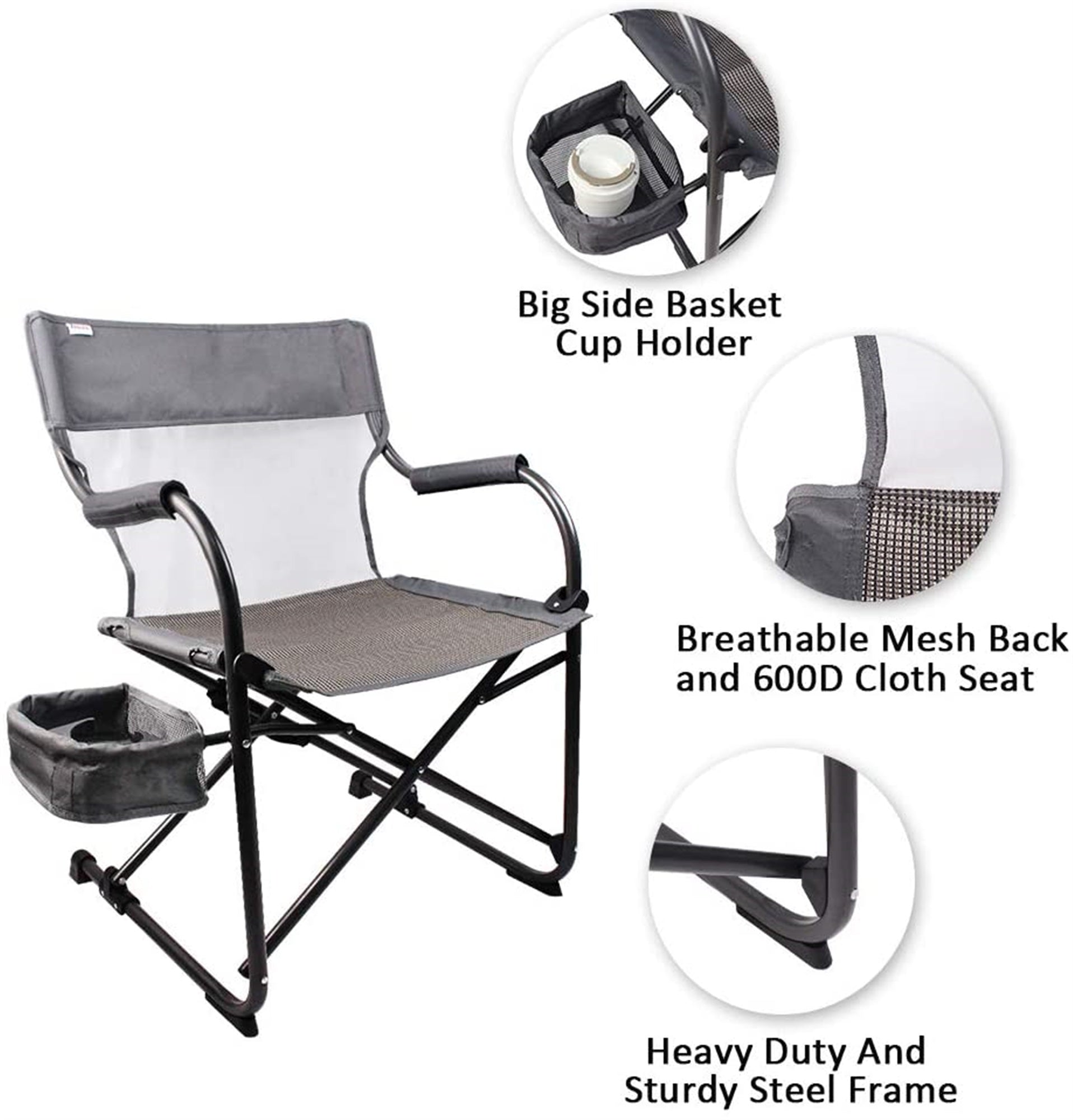 Zenree Heavy Duty Portable Camping Folding Director's Chair Outdoor, Gray