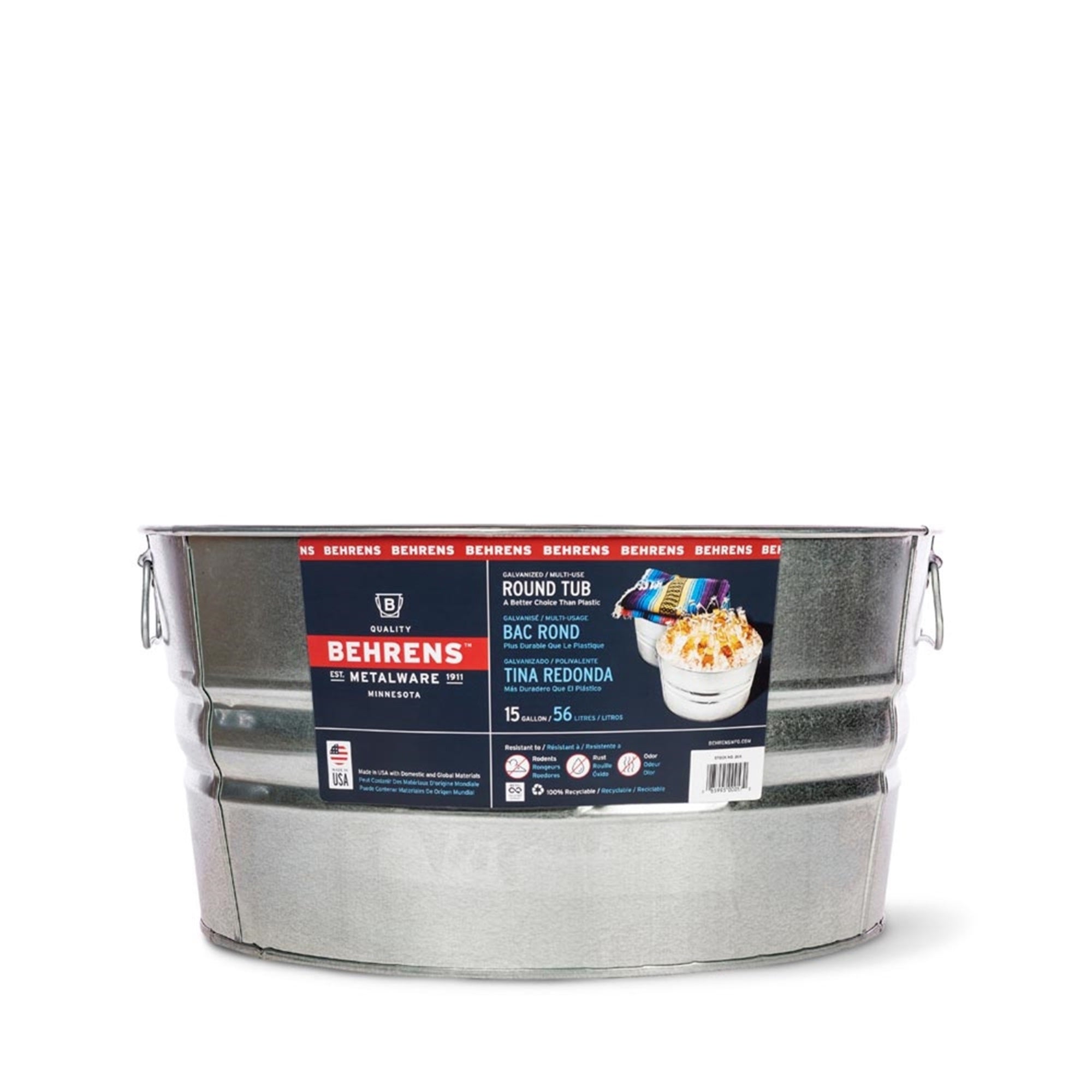Behrens Multi-purpose Round Galvanized Steel Tub, 15 Gal - Silver